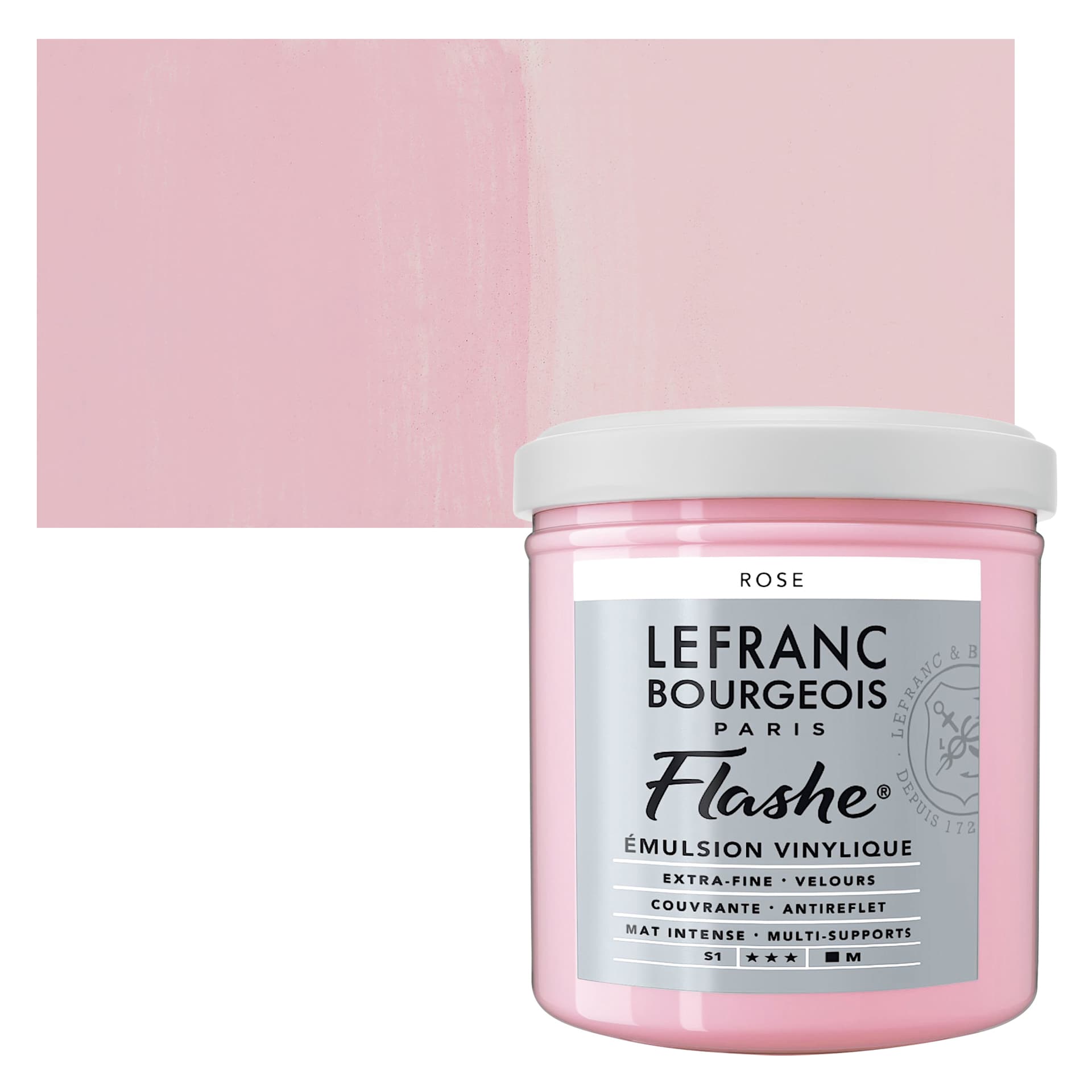 Lefranc & Bourgeois Flashe Vinyl Paint - Rose, 125 ml jar and swatch