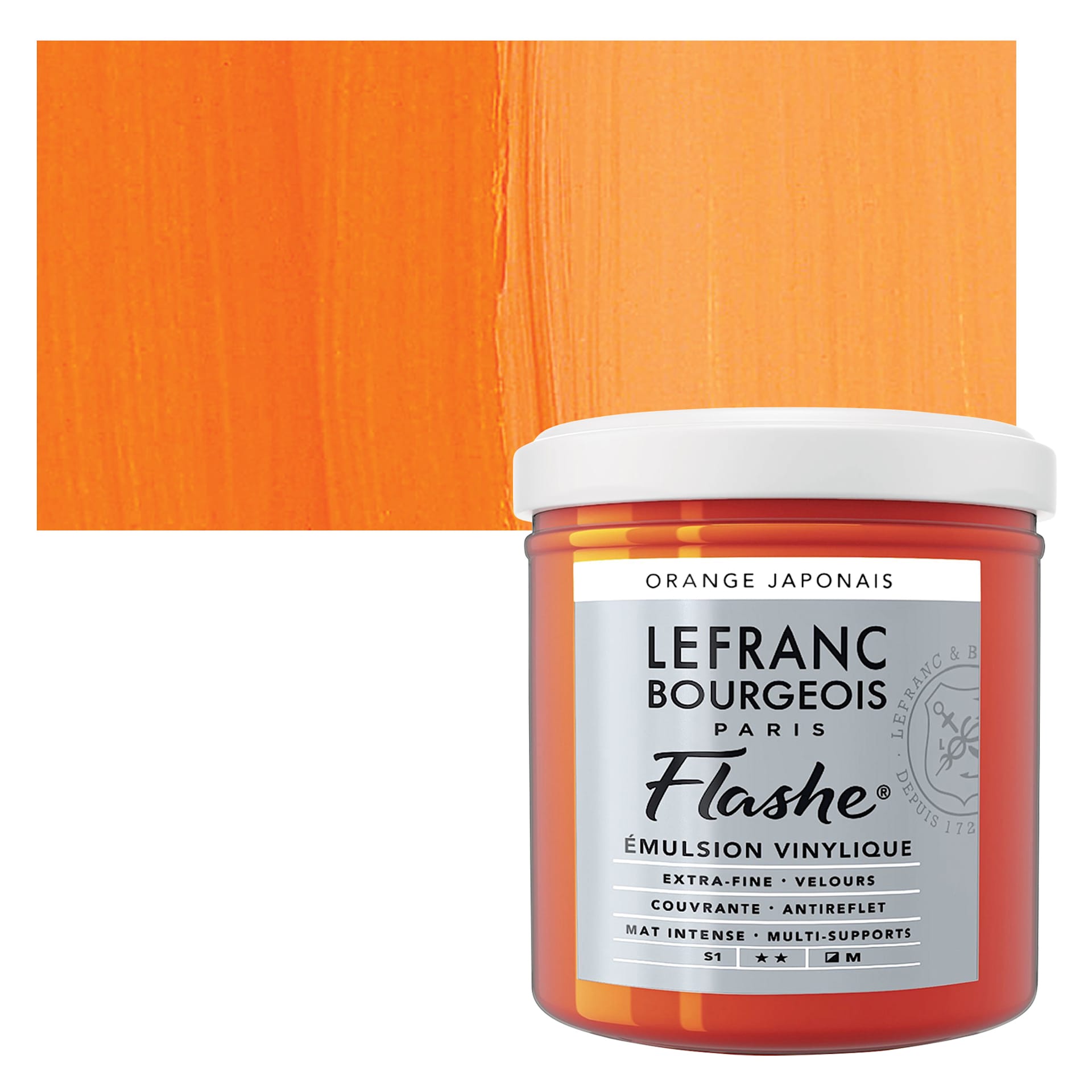 Lefranc & Bourgeois Flashe Vinyl Paint - Japanese Orange, 125 ml jar and swatch