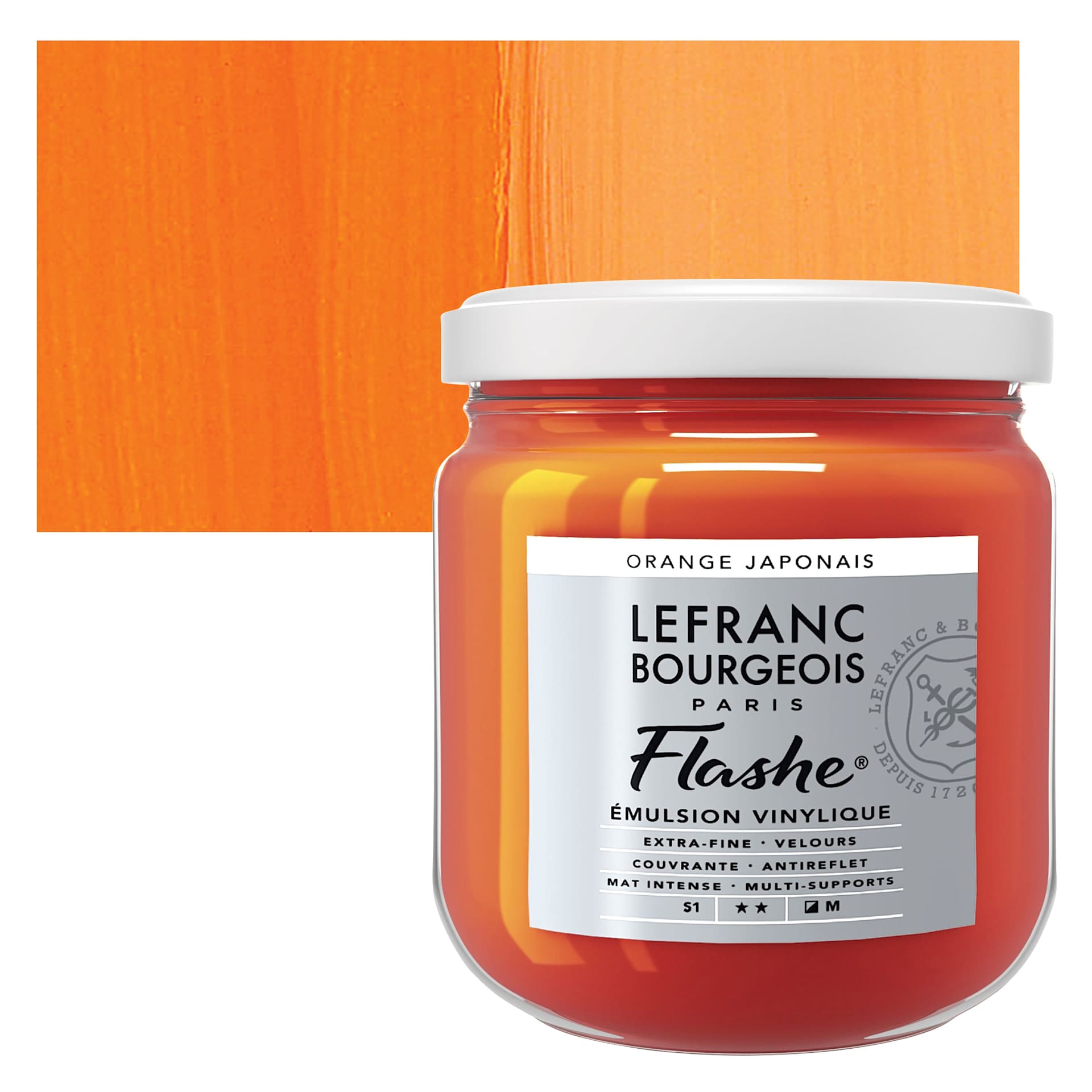Lefranc & Bourgeois Flashe Vinyl Paint - Japanese Orange, 400 ml jar and swatch