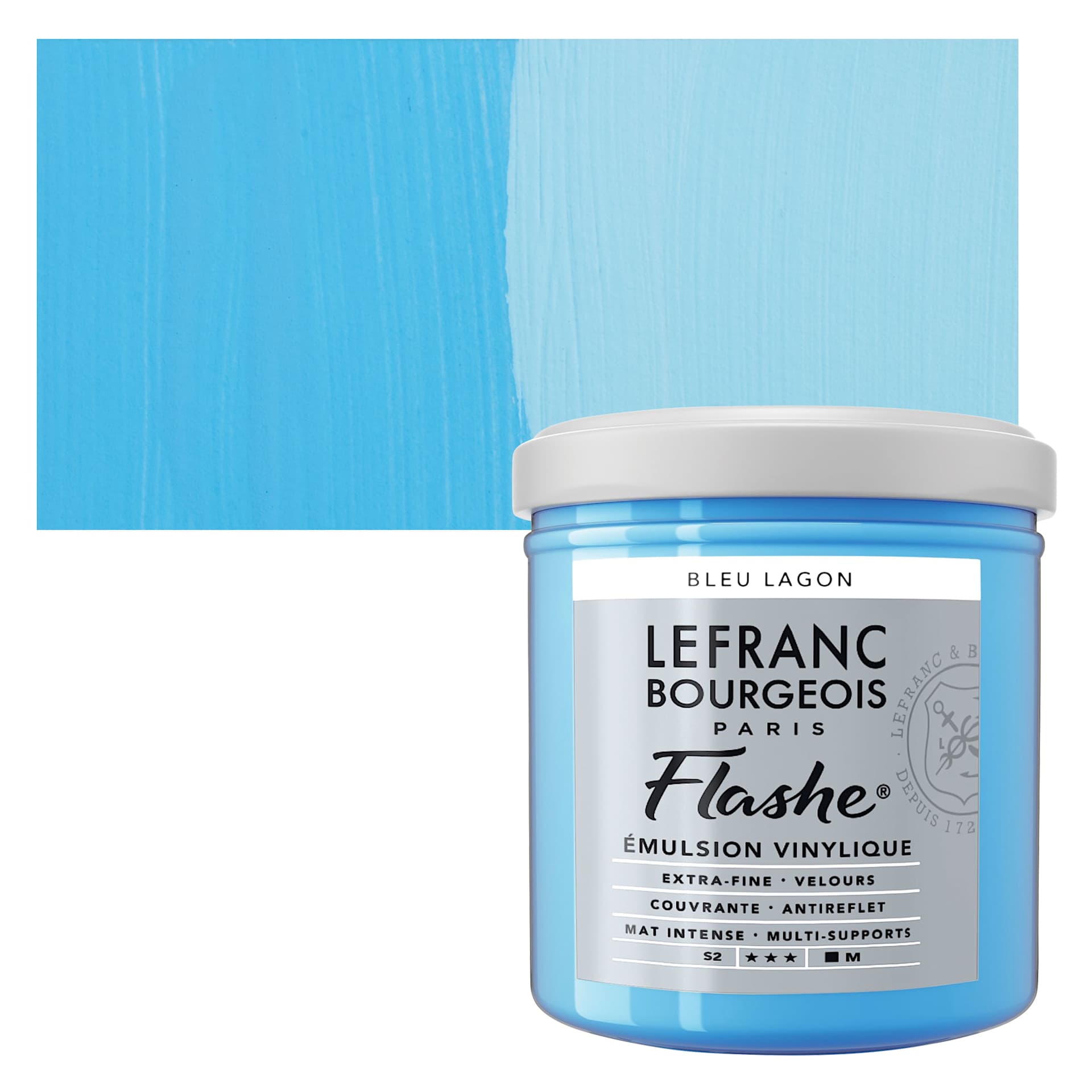 Lefranc & Bourgeois Flashe Vinyl Paint - Lagoon Blue, 125 ml jar and swatch