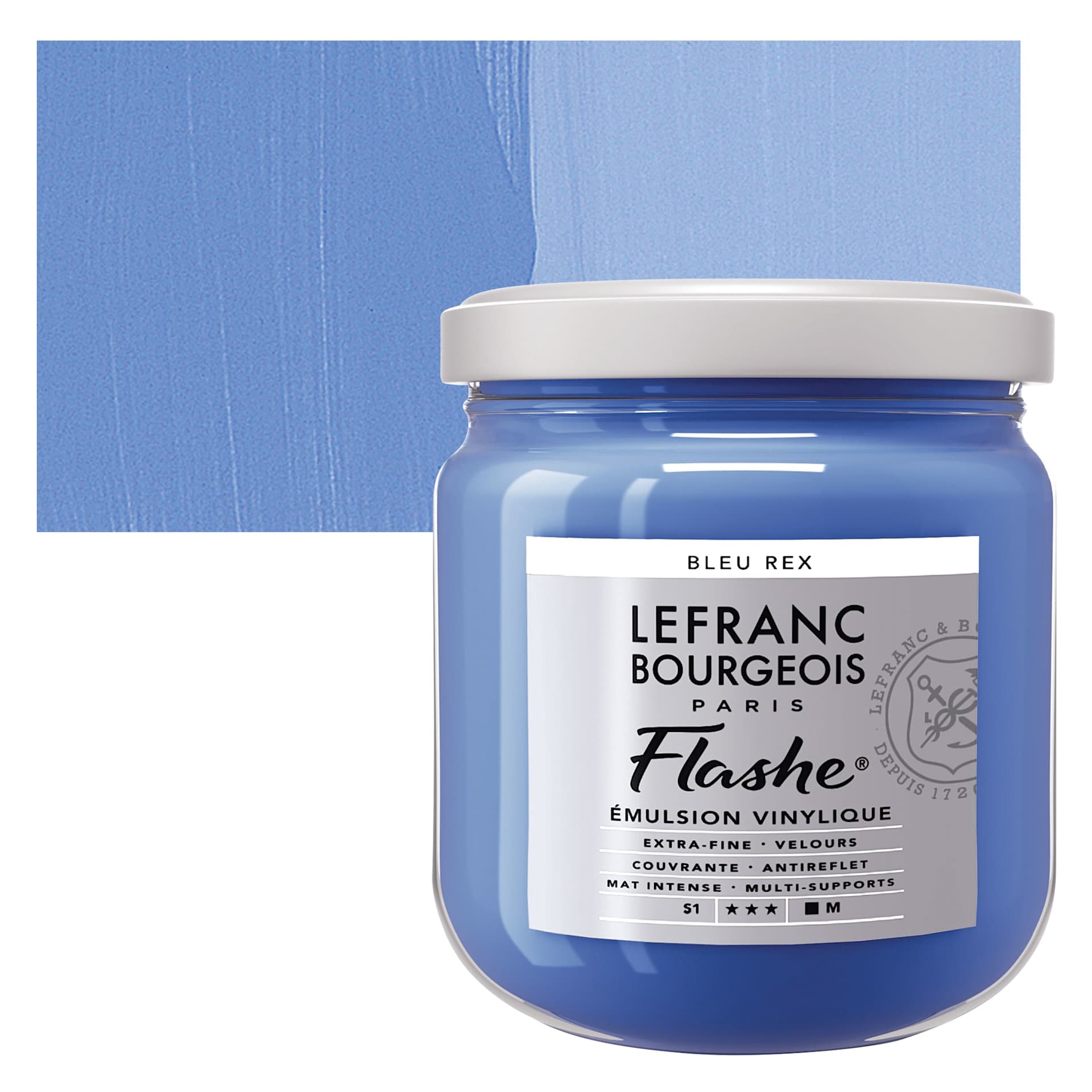 Lefranc & Bourgeois Flashe Vinyl Paint - Royal Blue, 400 ml jar and swatch