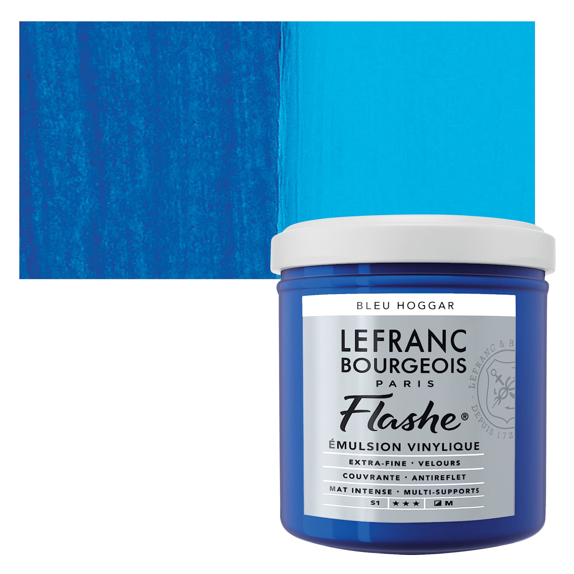 Lefranc & Bourgeois Flashe Vinyl Paint - Phthalo Blue, 125 ml jar and swatch