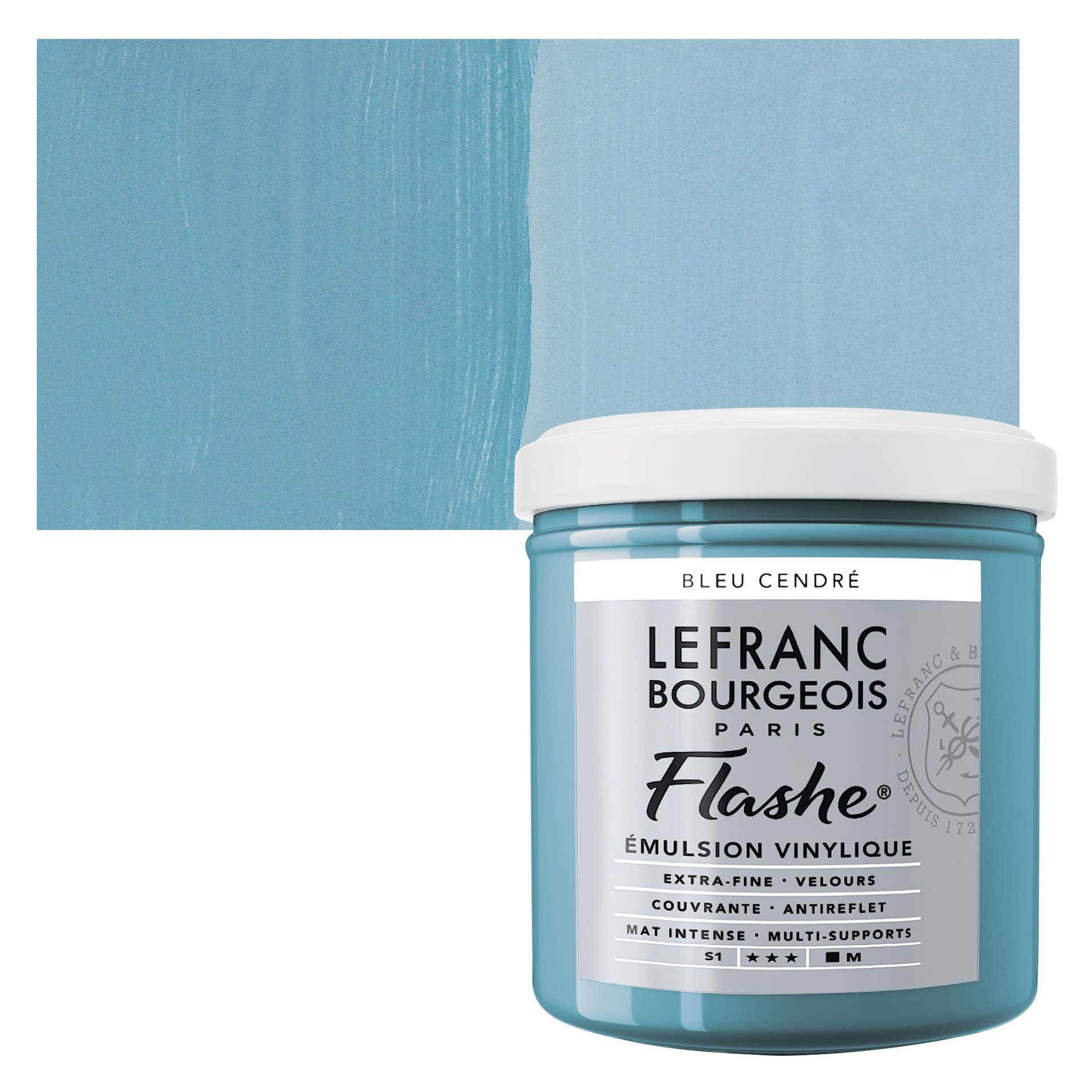 Lefranc & Bourgeois Flashe Vinyl Paint - Blue Ash, 125 ml jar and swatch
