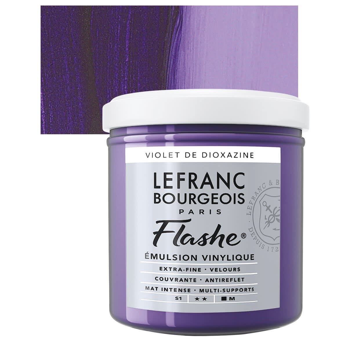 Lefranc & Bourgeois Flashe Vinyl Paint - Dioxazine Violet, 125 ml jar and swatch