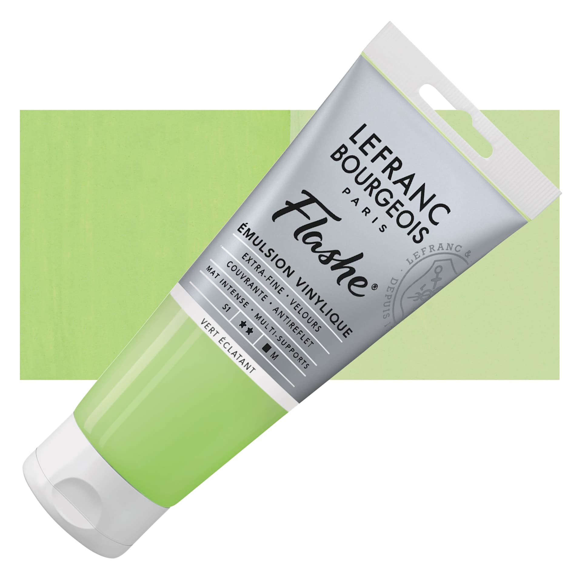 Lefranc & Bourgeois Flashe Vinyl Paint - Bright Green, 80 ml tube and swatch