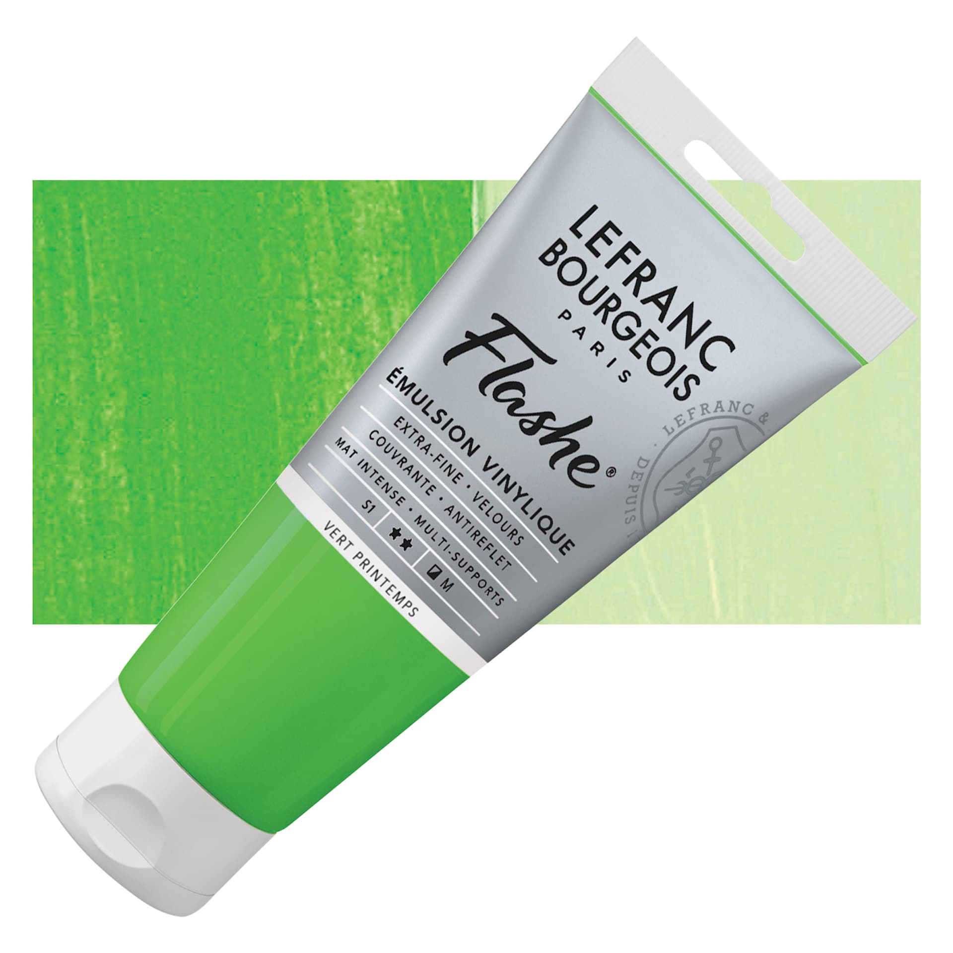 Lefranc & Bourgeois Flashe Vinyl Paint - Spring Green, 80 ml tube and swatch