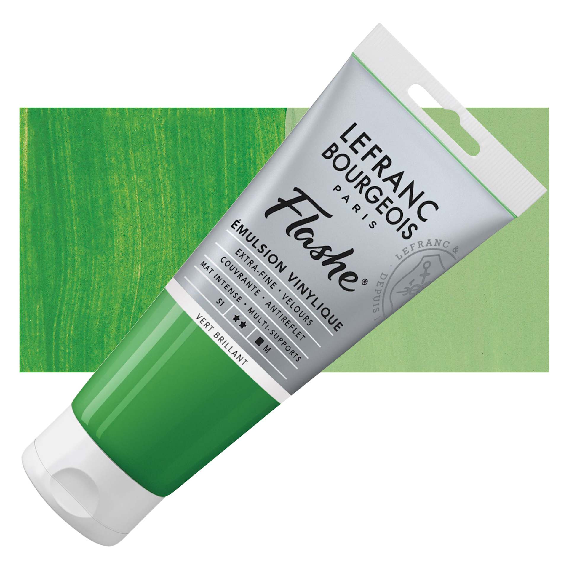 Lefranc & Bourgeois Flashe Vinyl Paint - Brilliant Green, 80 ml tube and swatch