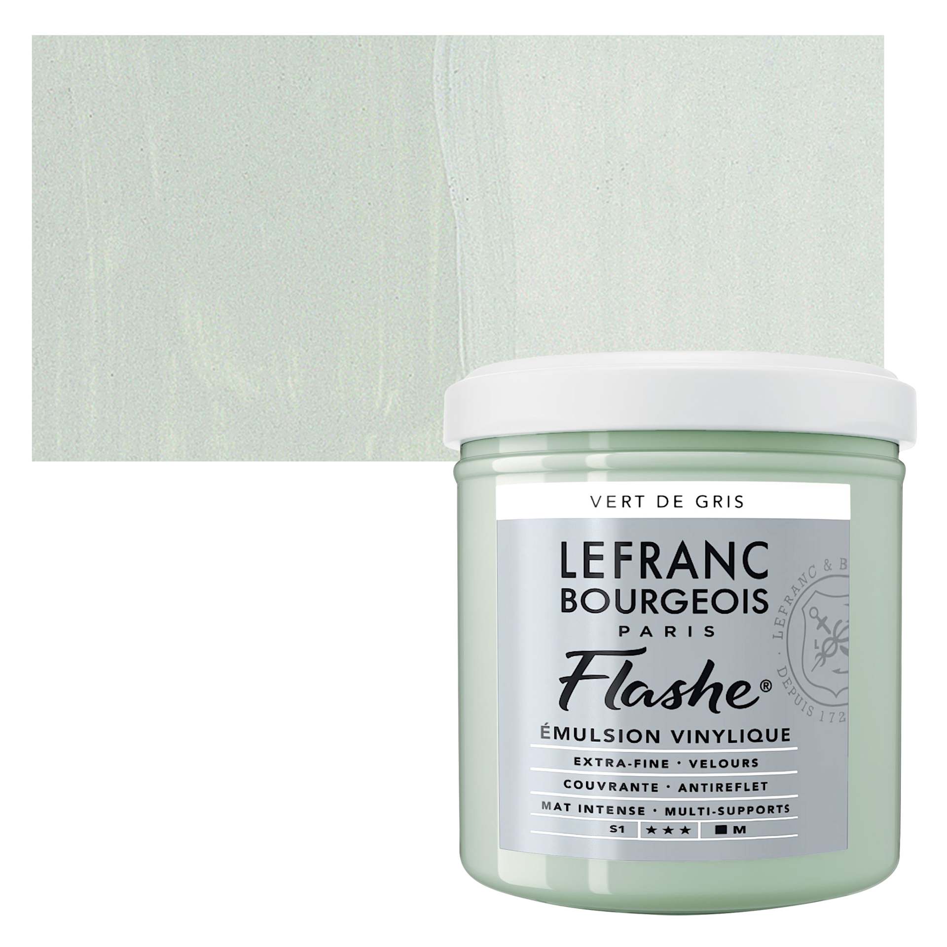 Lefranc & Bourgeois Flashe Vinyl Paint - Gray Green, 125 ml jar and swatch