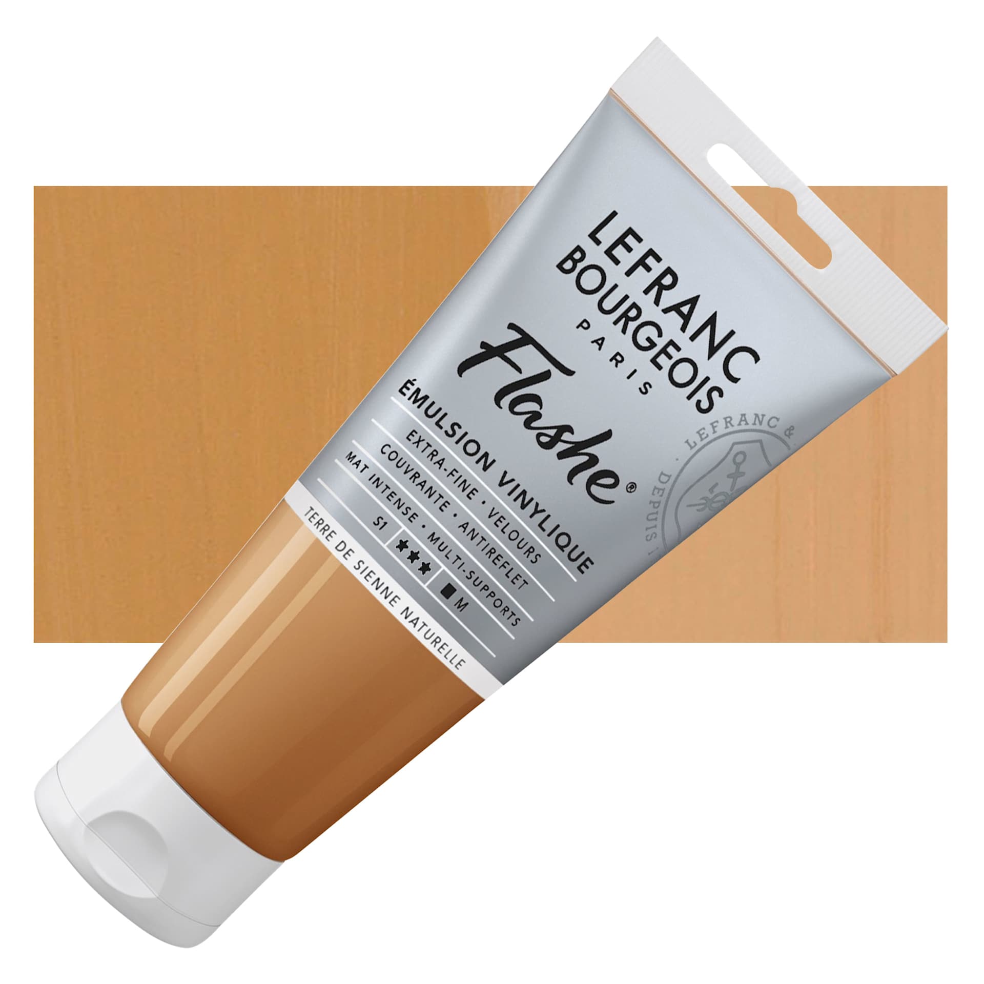 Lefranc & Bourgeois Flashe Vinyl Paint - Raw Sienna, 80 ml tube and swatch