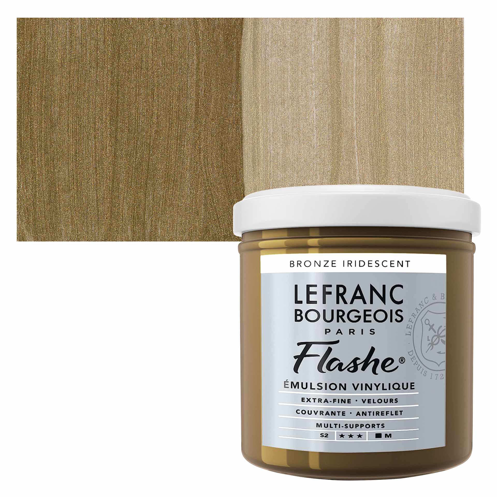 Lefranc & Bourgeois Flashe Vinyl Paint - Bronze, 125 ml jar and swatch