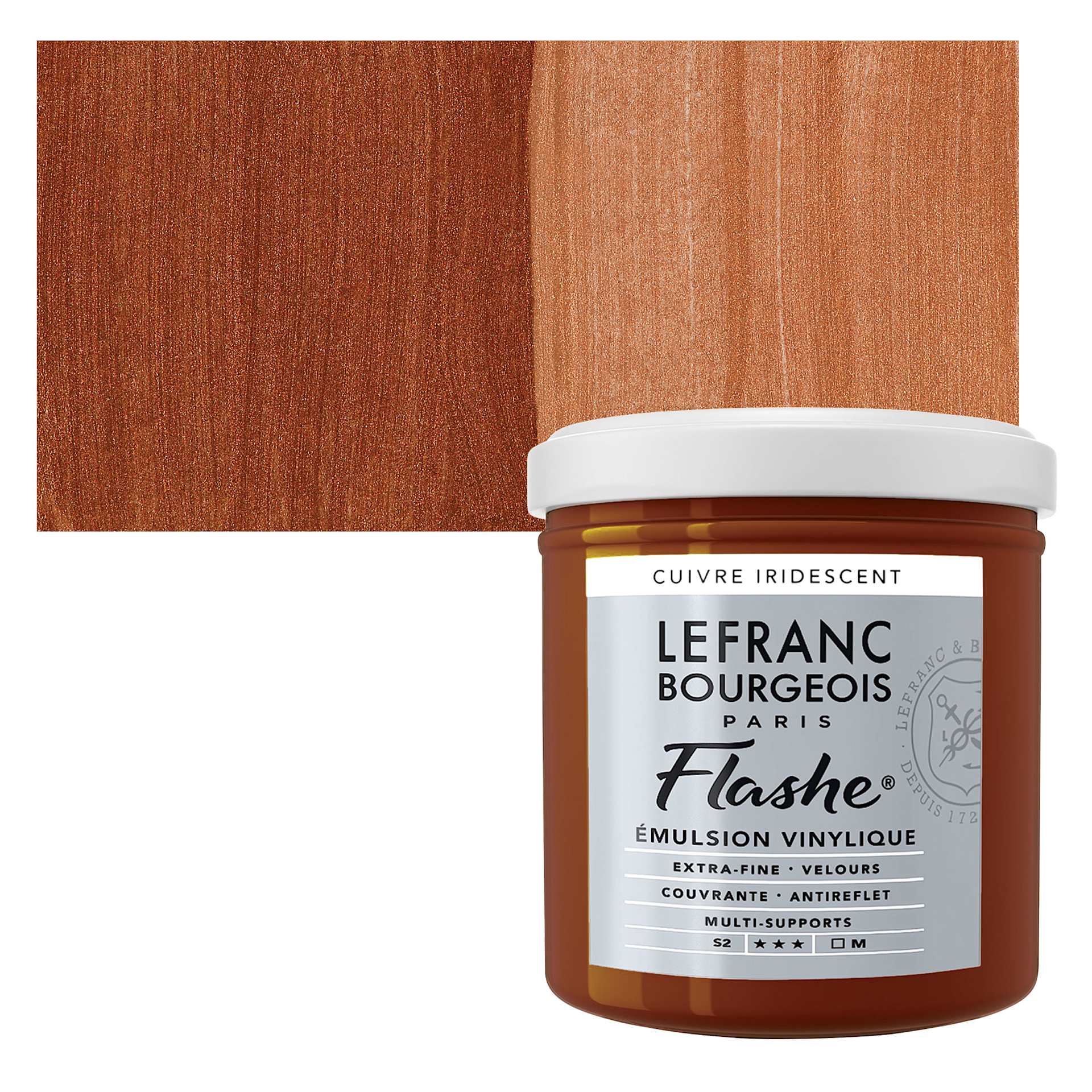 Lefranc & Bourgeois Flashe Vinyl Paint - Copper 125 ml jar and swatch