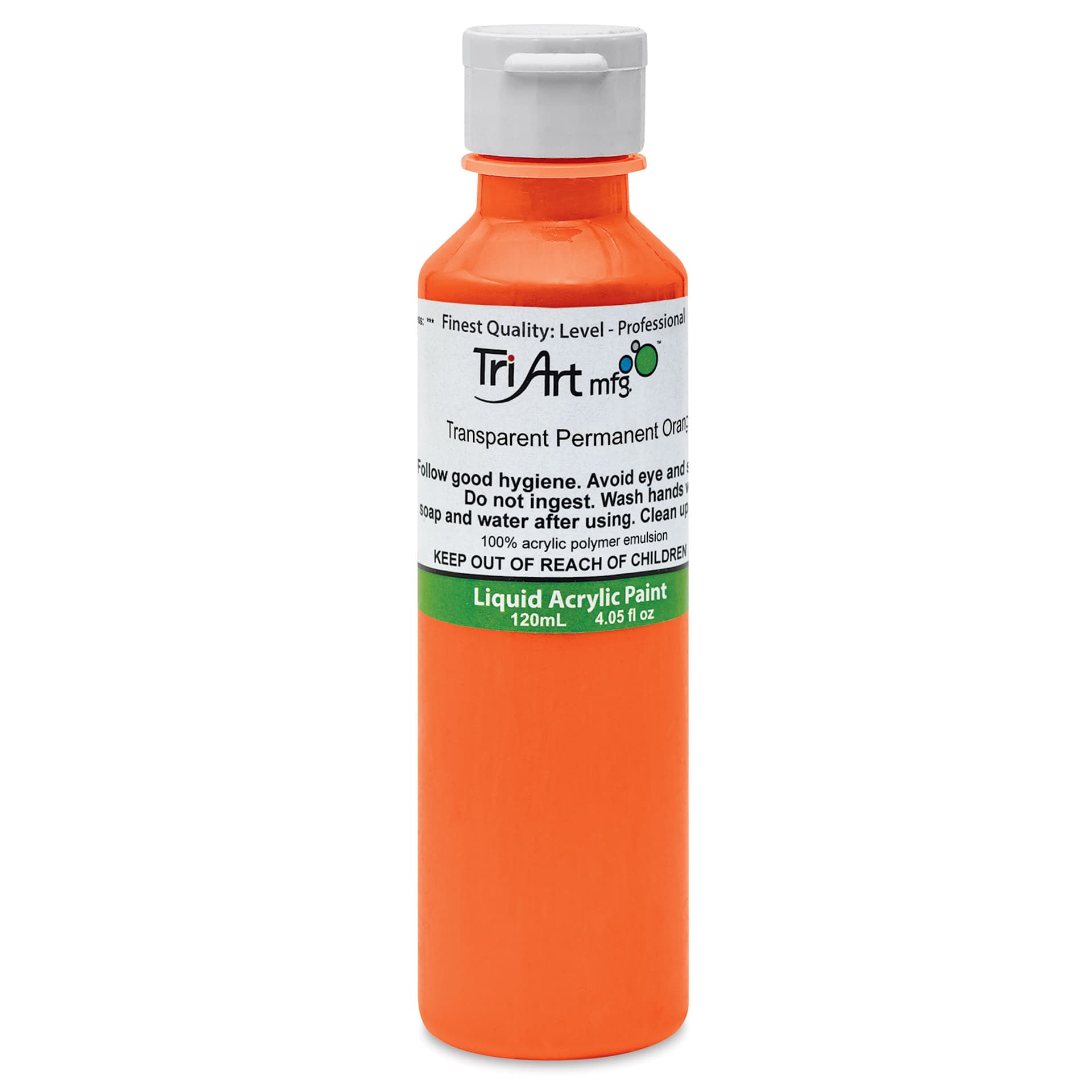 Tri-Art Liquid Artist Acrylics - Transparent Permanent Orange, 120 ml bottle