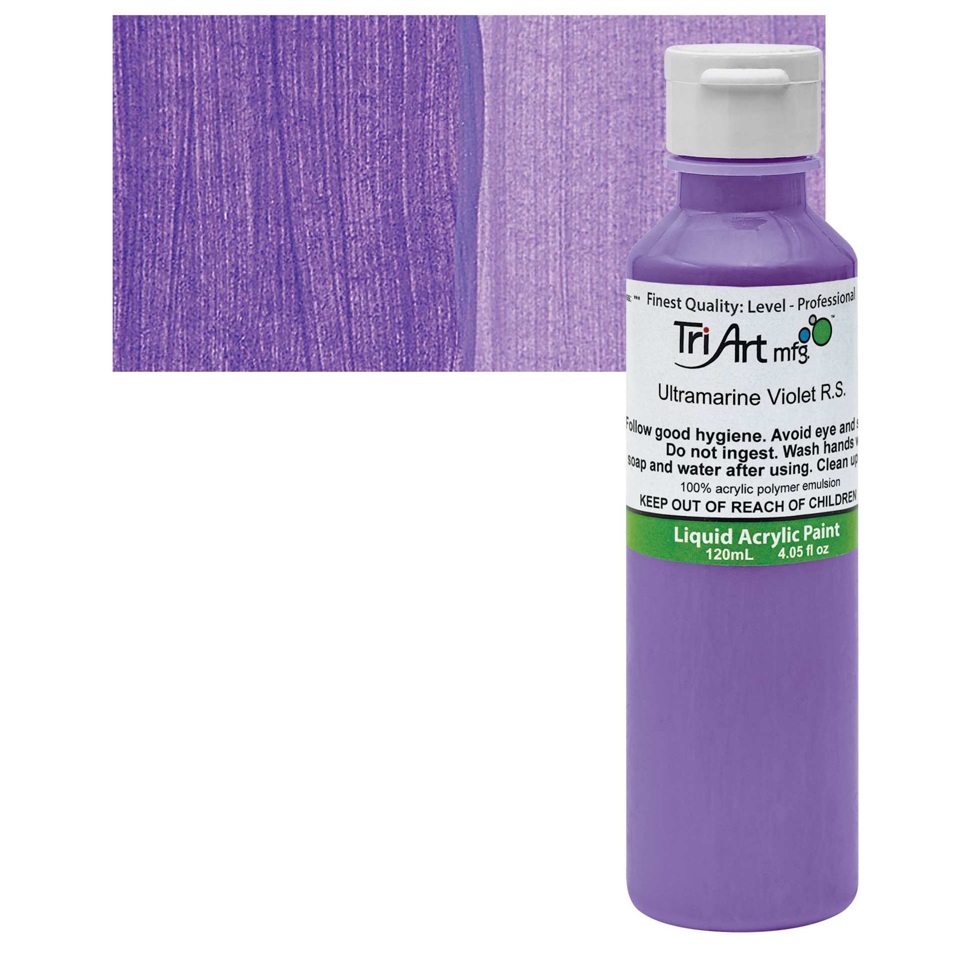 Tri-Art Liquid Artist Acrylic - Ultramarine Violet Red Shade, 120 ml bottle and swatch