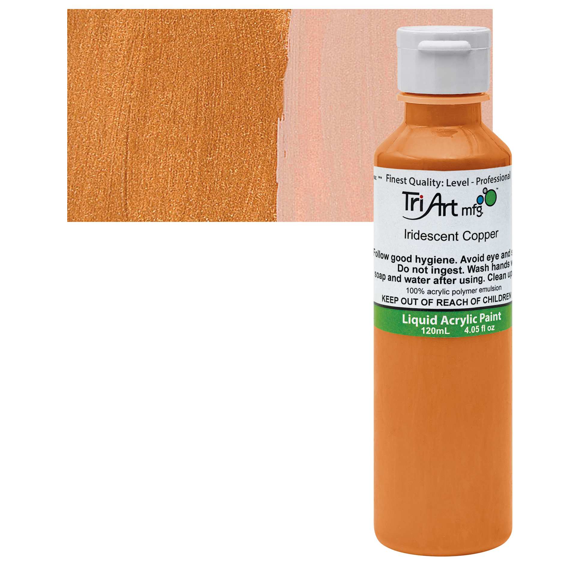 Tri-Art Liquid Artist Acrylic - Iridescent Copper, 120 ml bottle and swatch