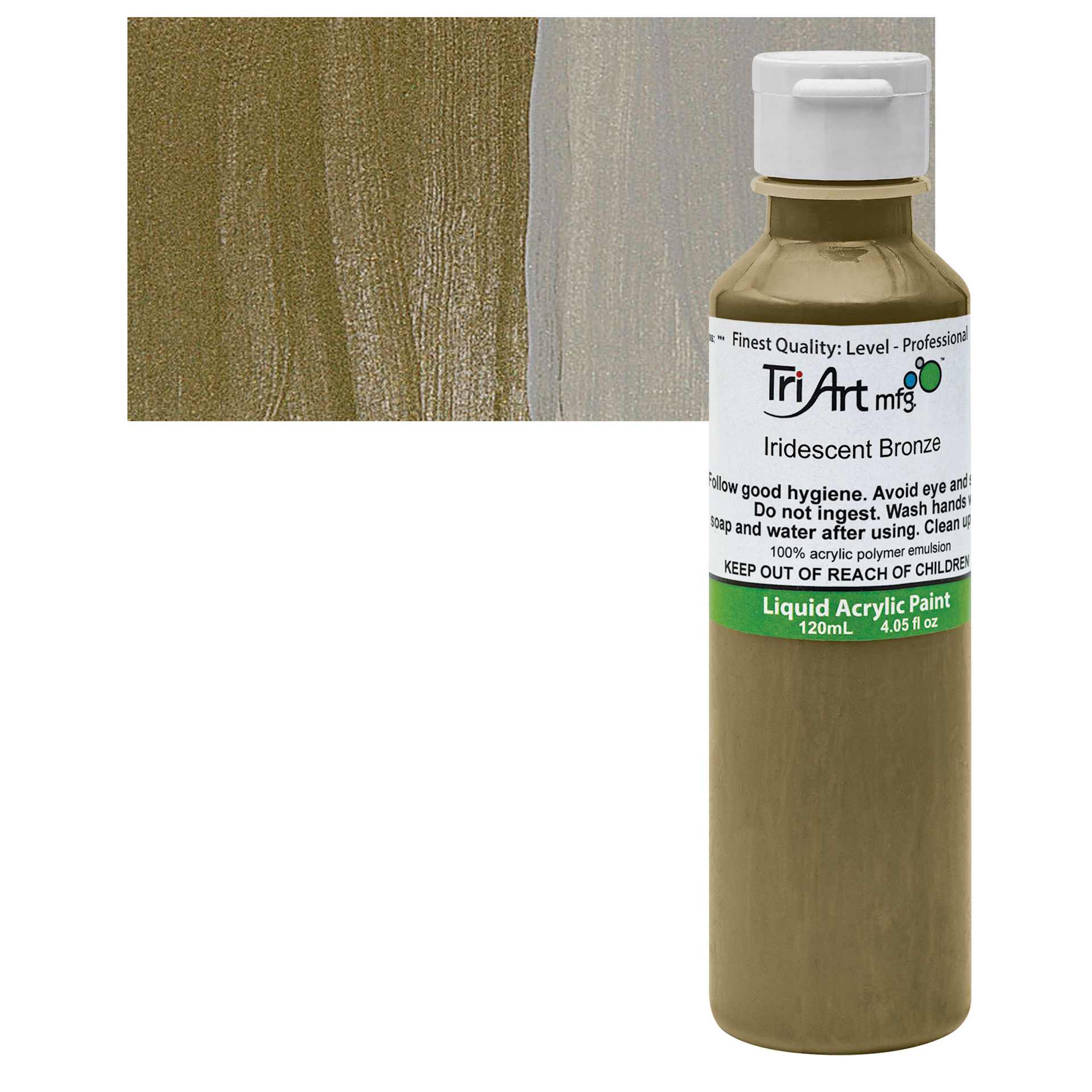 Tri-Art Liquid Artist Acrylic - Iridescent Bronze, 120 ml bottle and swatch