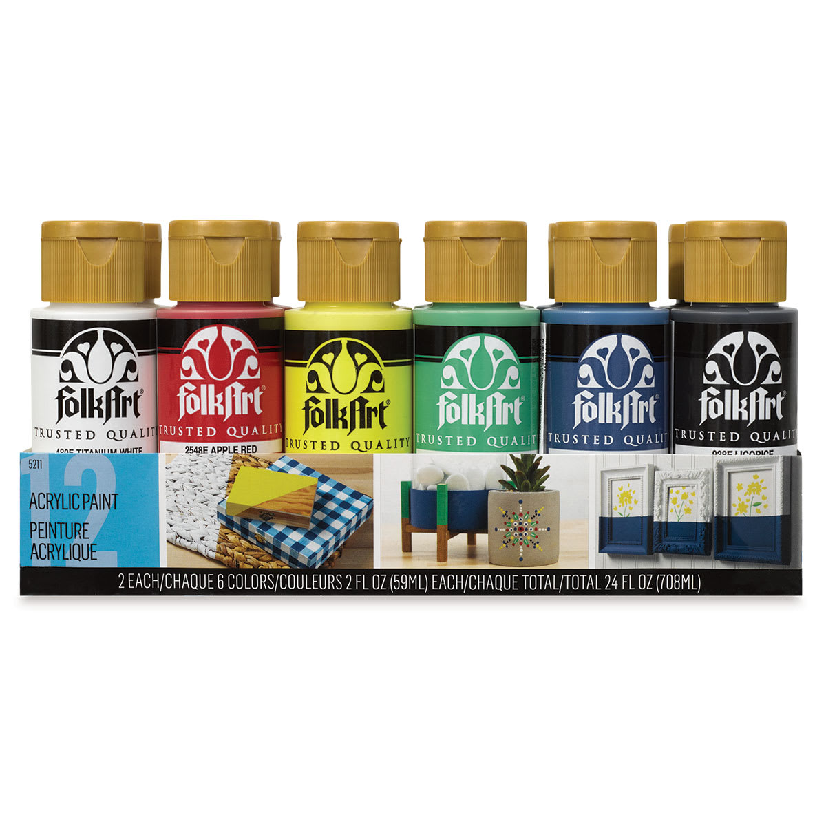 FolkArt Matte Acrylic Paint - Set of 12, Classic Colors, 2 oz, Bottles (Front of packaging)