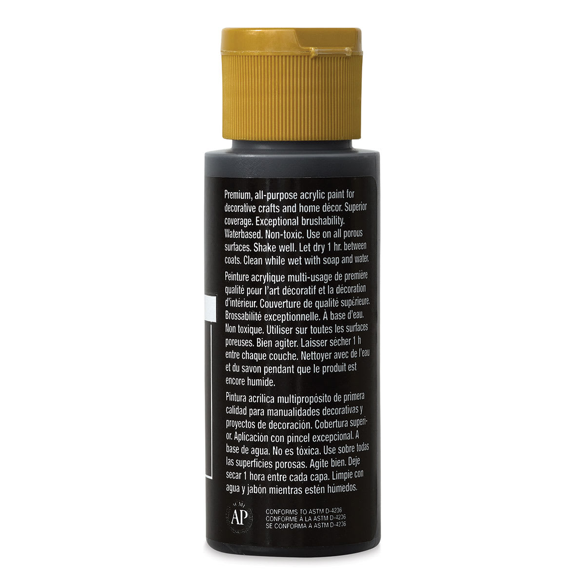 FolkArt Matte Acrylic Paint - Pure Black, 2 oz, Bottle (Back)