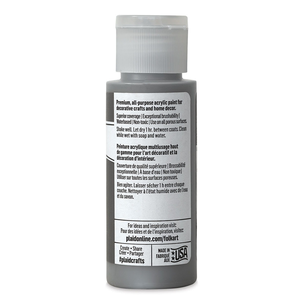 FolkArt Matte Acrylic Paint - Medium Gray, 2 oz, Bottle (Back)