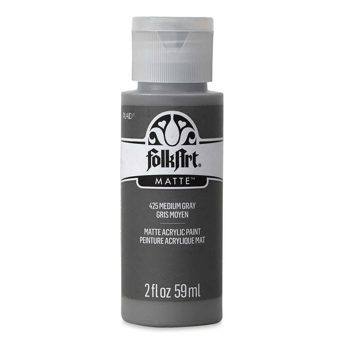 FolkArt Matte Acrylic Paint - Medium Gray, 2 oz, Bottle (Front)