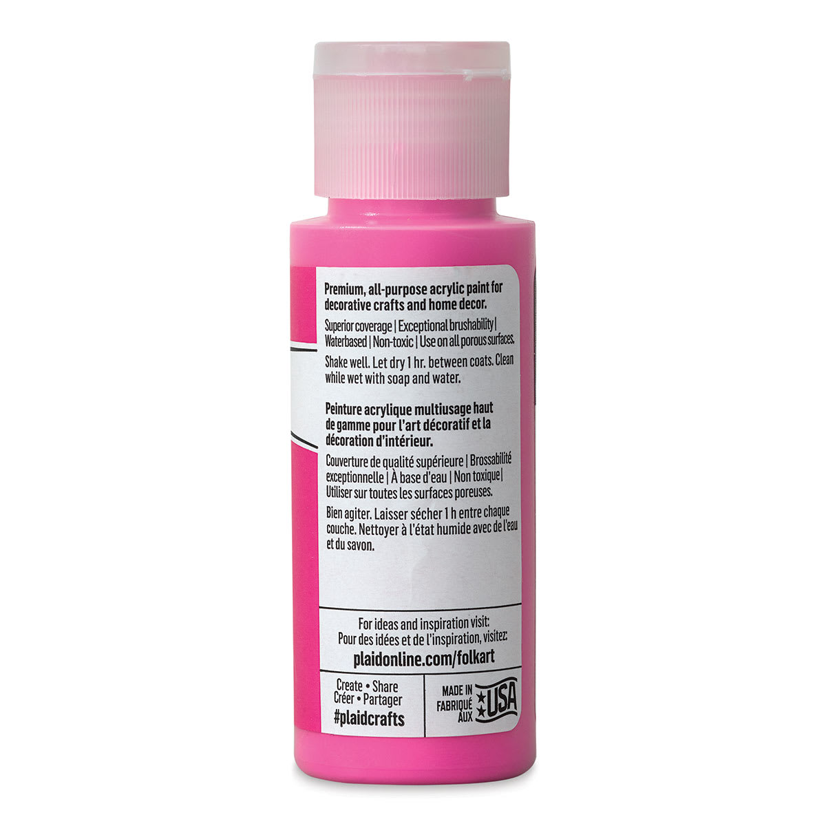FolkArt Matte Acrylic Paint - Bright Pink, 2 oz, Bottle (Back)