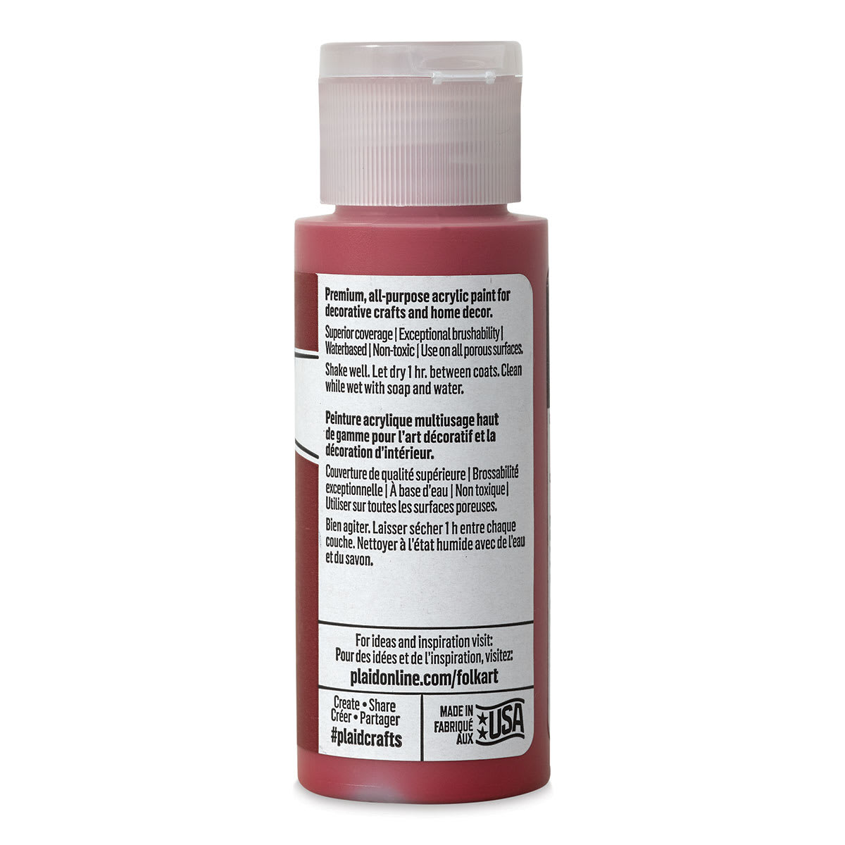FolkArt Matte Acrylic Paint - Cardinal Red, 2 oz, Bottle (Back)