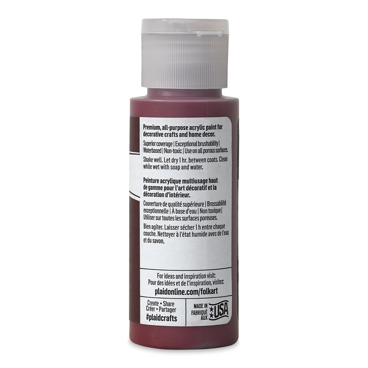 FolkArt Matte Acrylic Paint - Berry Wine, 2 oz, Bottle (Back)