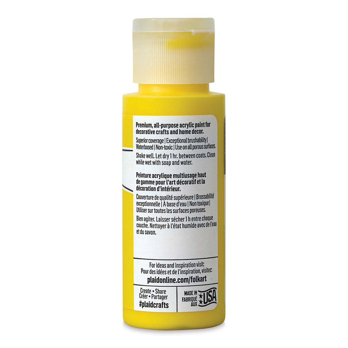 FolkArt Matte Acrylic Paint - Medium Yellow, 2 oz, Bottle (Back)