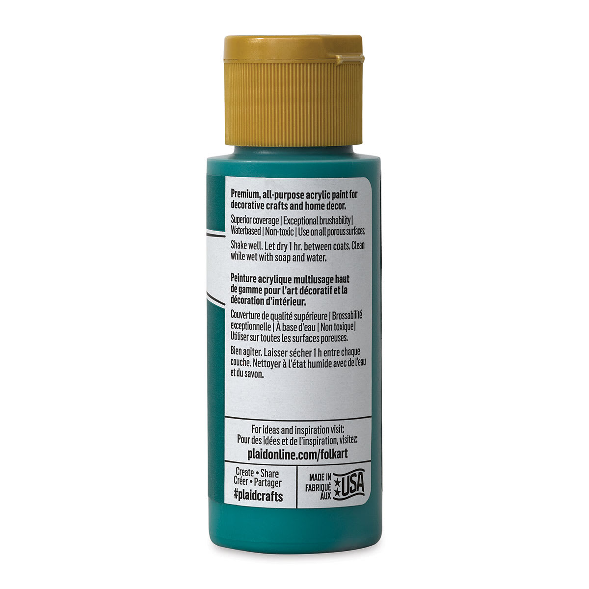 FolkArt Matte Acrylic Paint - Teal, 2 oz, Bottle (Back)
