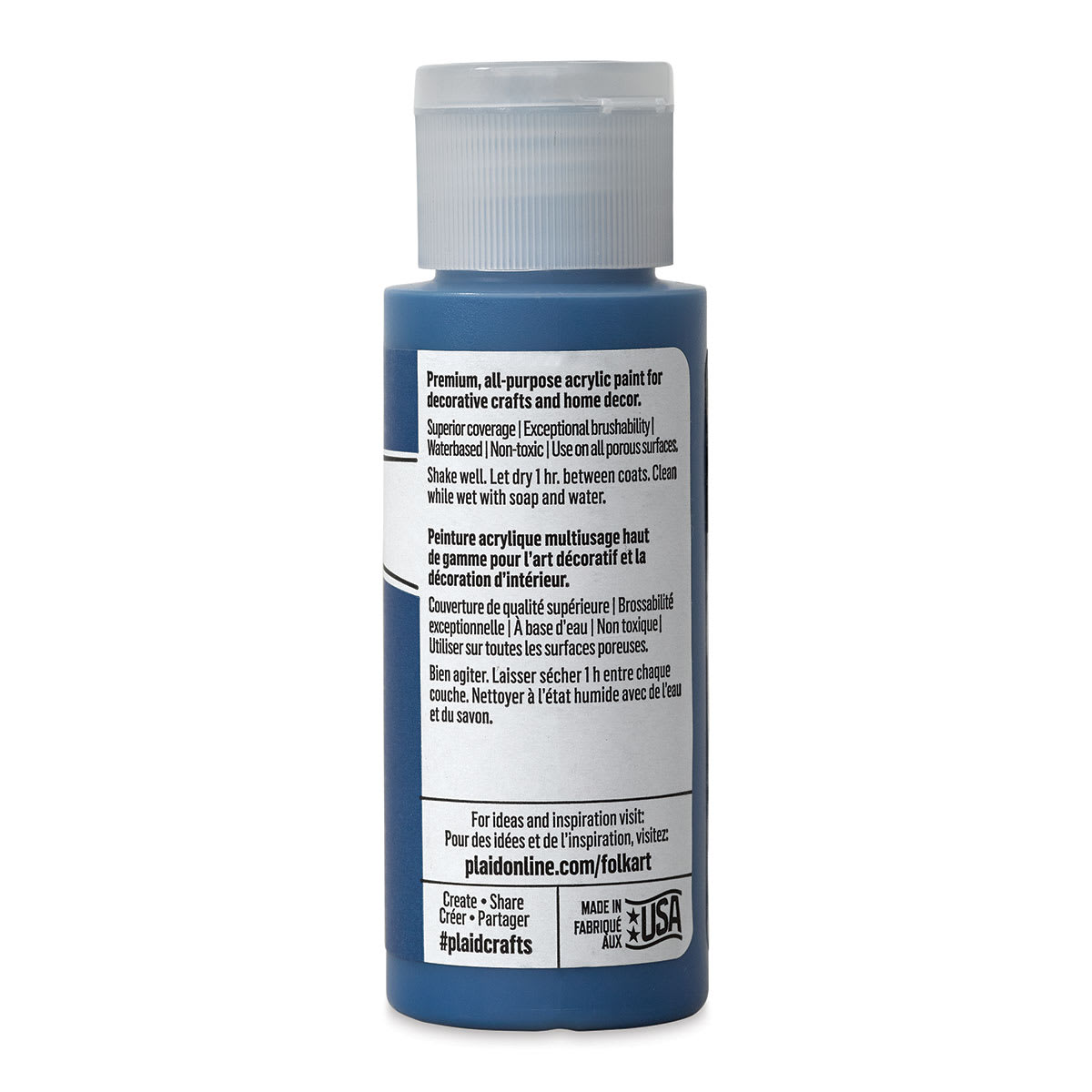FolkArt Matte Acrylic Paint - True Blue, 2 oz, Bottle (Back)