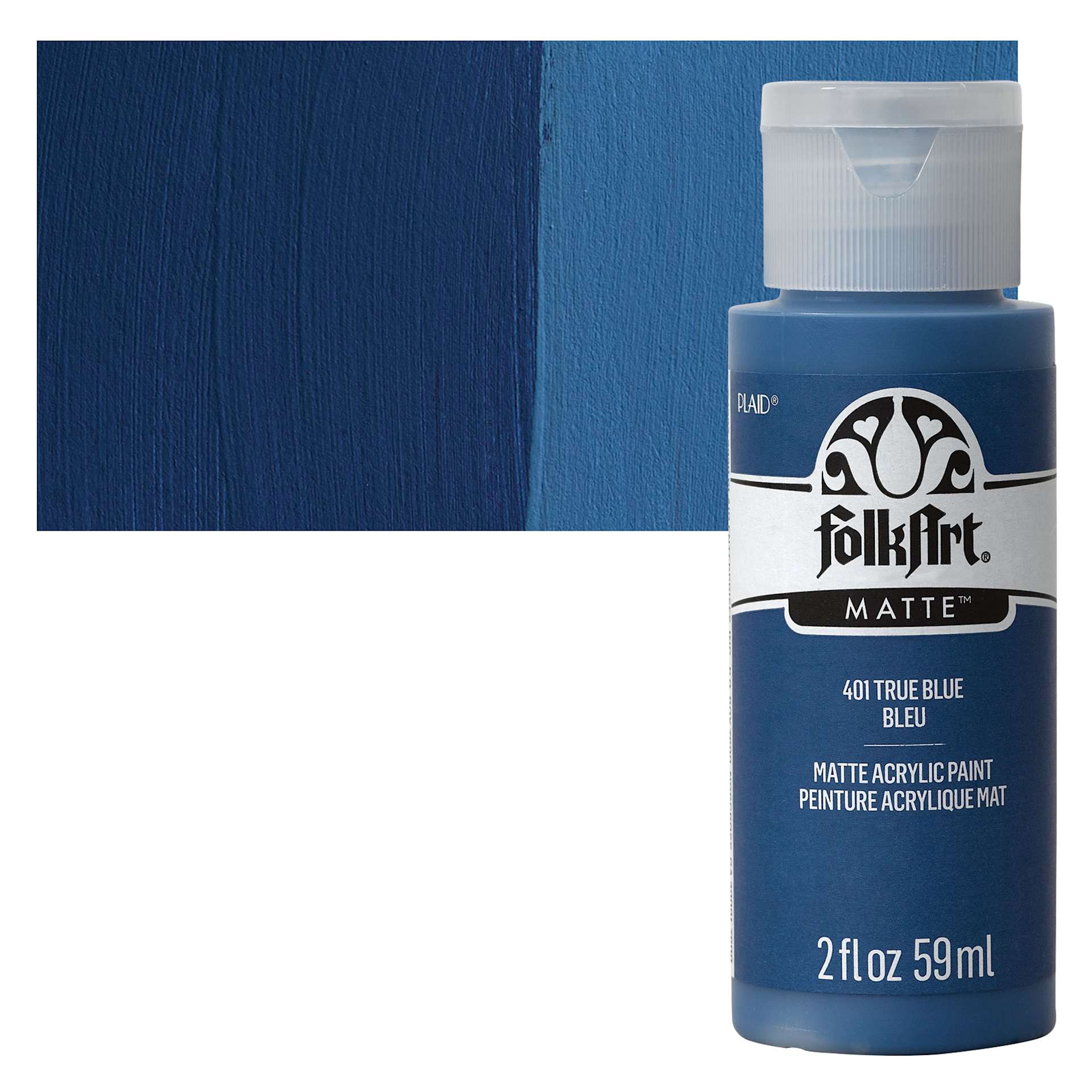 FolkArt Matte Acrylic Paint - True Blue, 2 oz, Bottle and swatch