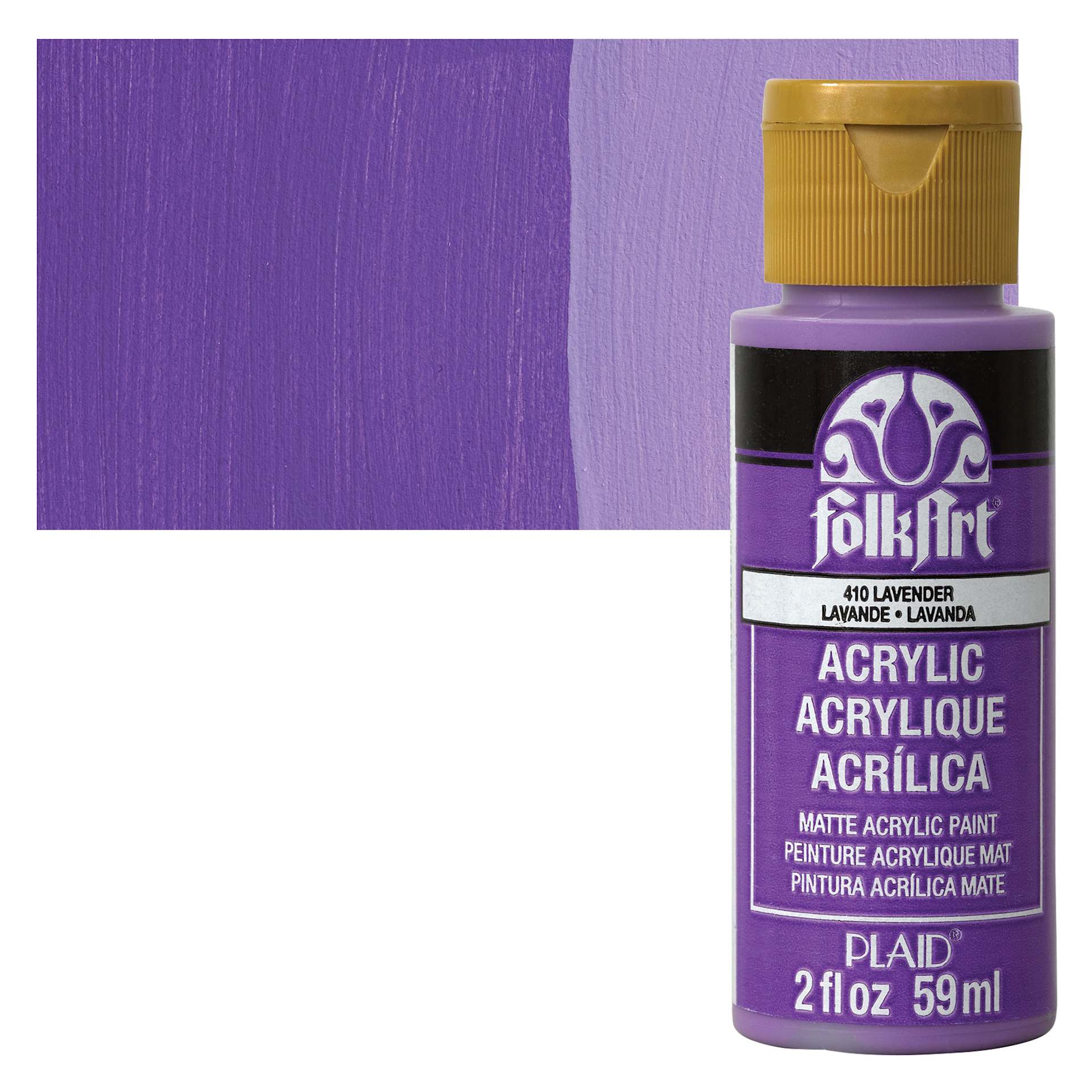 FolkArt Matte Acrylic Paint - Lavender, 2 oz, Bottle and swatch