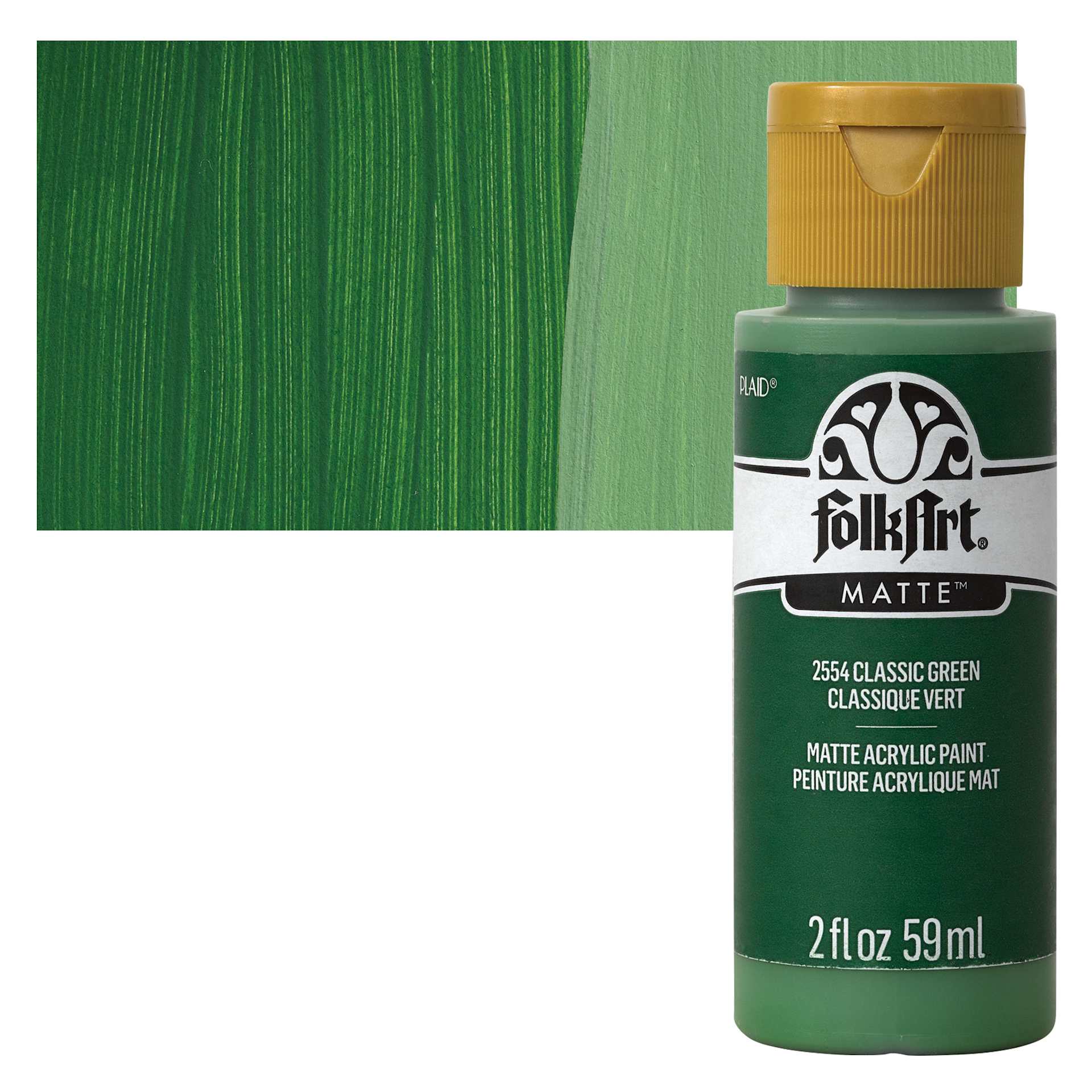 FolkArt Matte Acrylic Paint - Classsic Green, 2 oz, Bottle and swatch