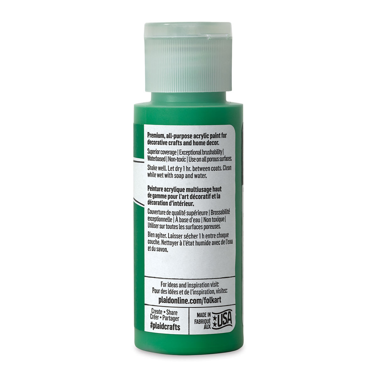 FolkArt Matte Acrylic Paint - Bright Green, 2 oz, Bottle (Back)