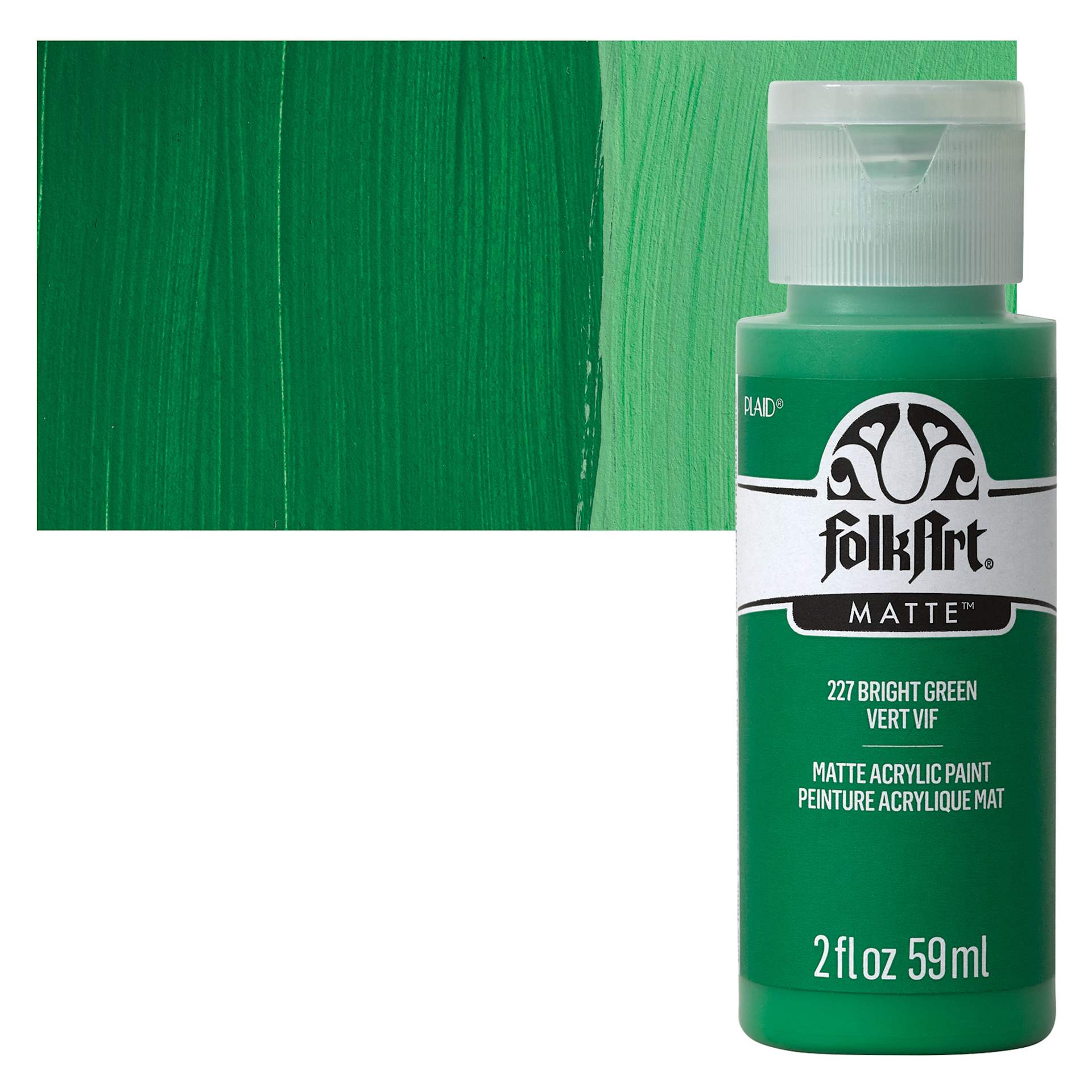FolkArt Matte Acrylic Paint - Bright Green, 2 oz, Bottle and swatch