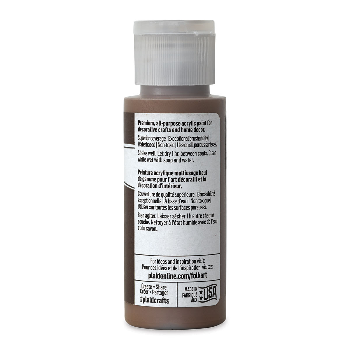 FolkArt Matte Acrylic Paint - Coffee Bean, 2 oz, Bottle (Back)