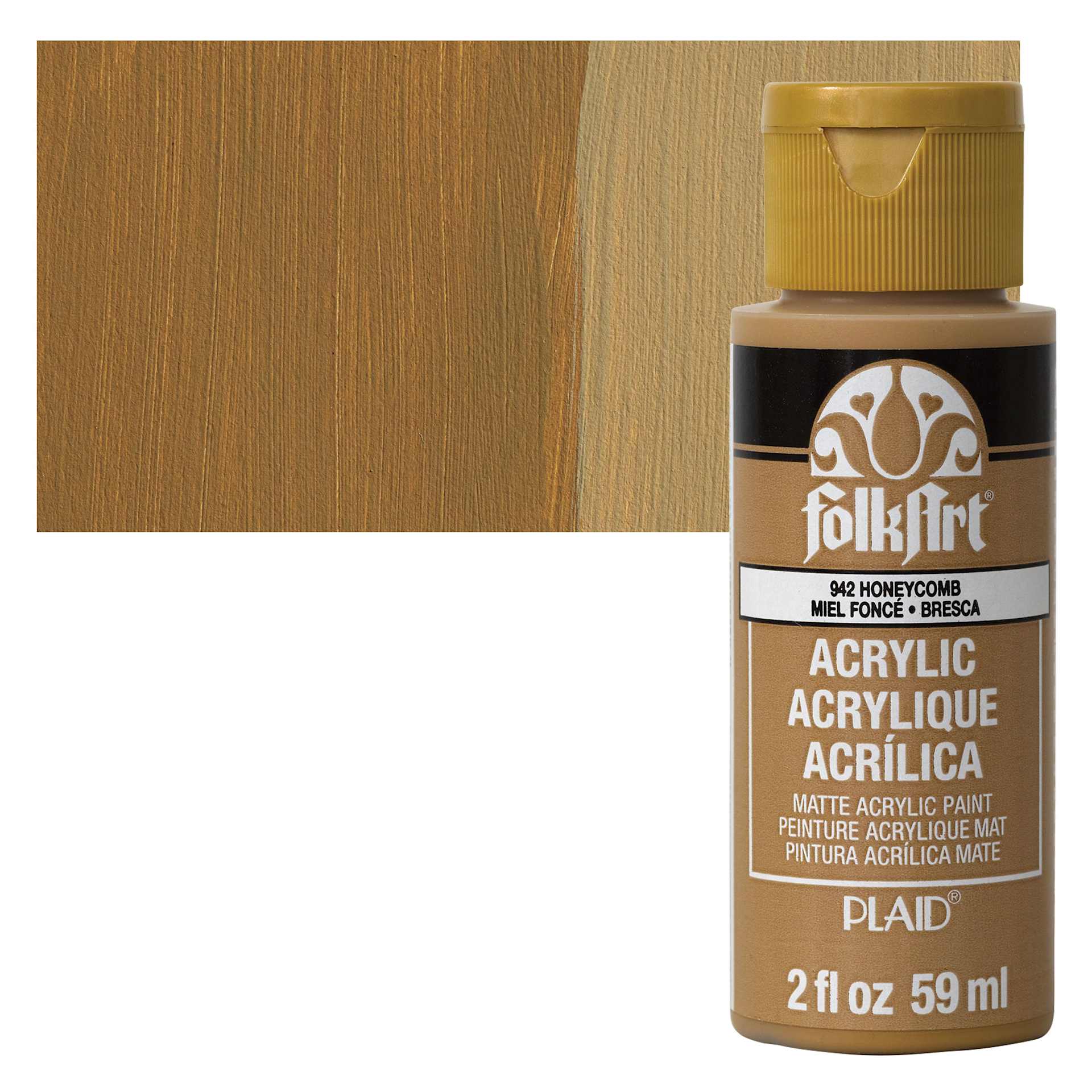 FolkArt Matte Acrylic Paint - Honeycomb, 2 oz, Bottle and swatch