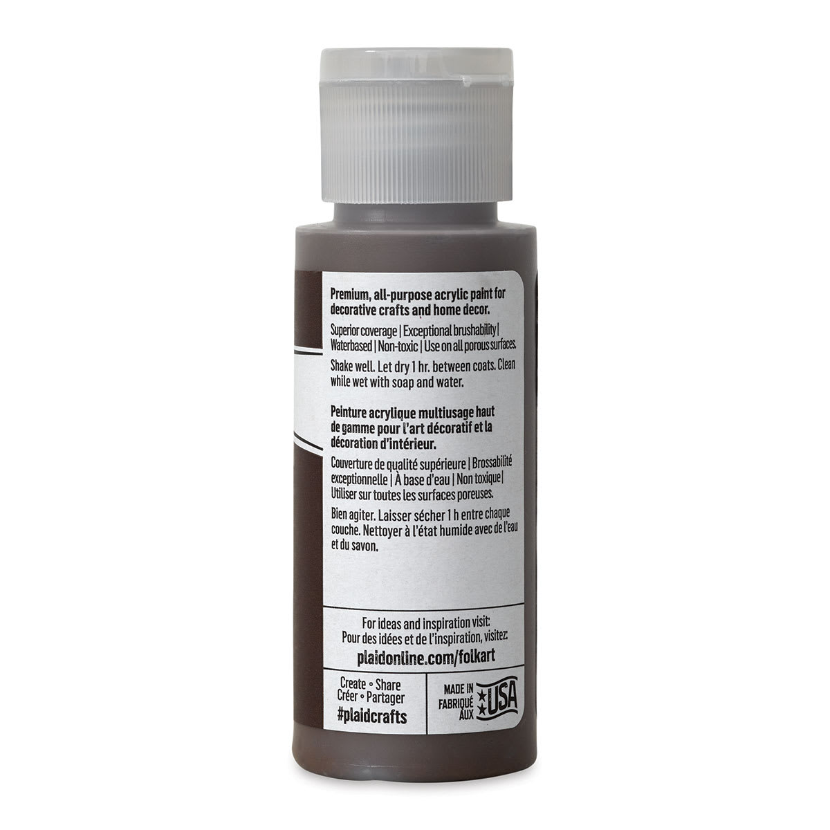 FolkArt Matte Acrylic Paint - Real Brown, 2 oz, Bottle (Back)