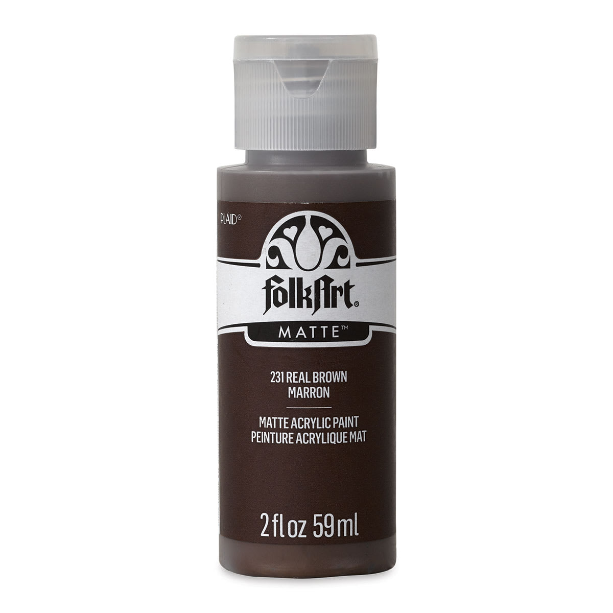 FolkArt Matte Acrylic Paint - Real Brown, 2 oz, Bottle (Front)