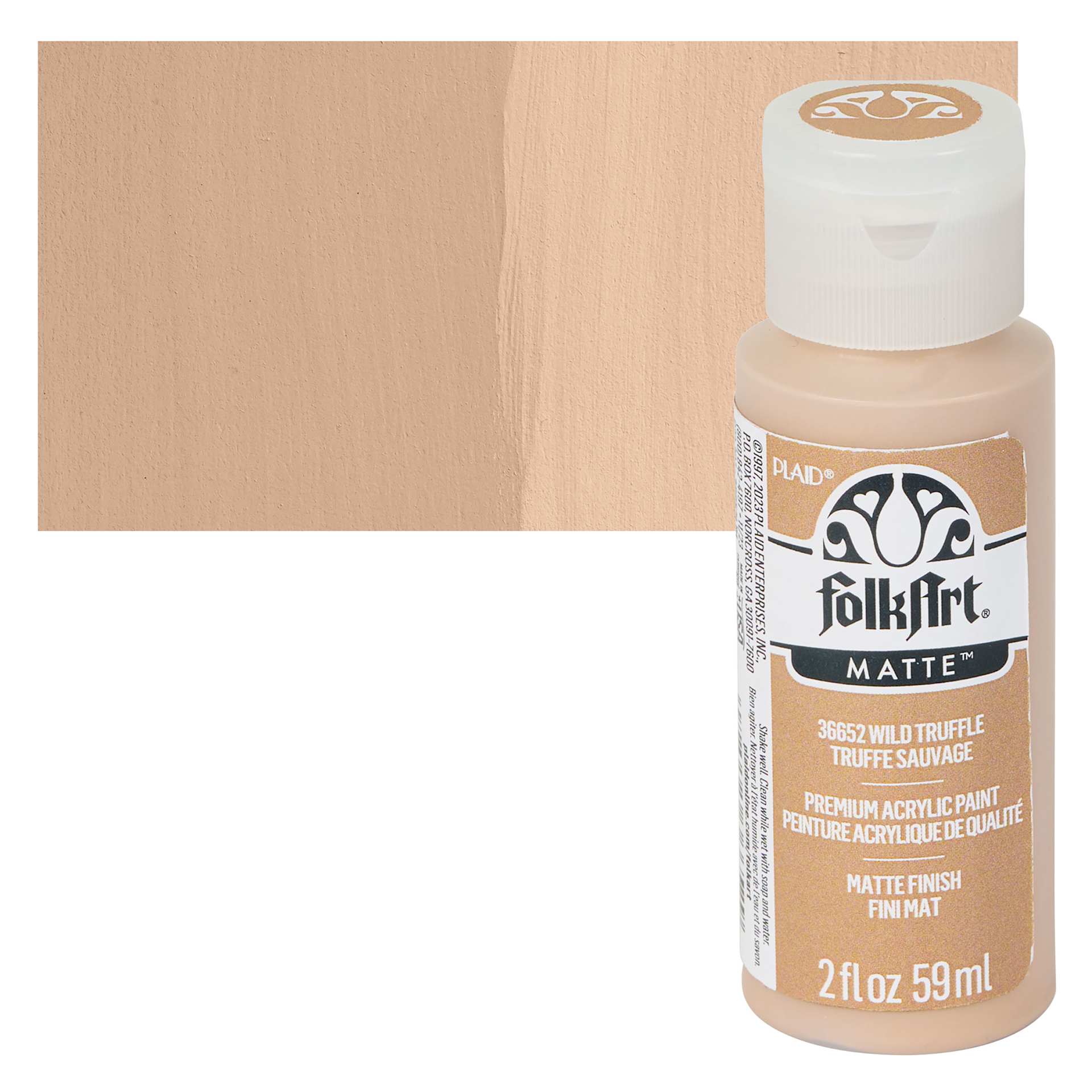 FolkArt Matte Acrylic Paint - Wild Truffle, 2 oz, Bottle and swatch