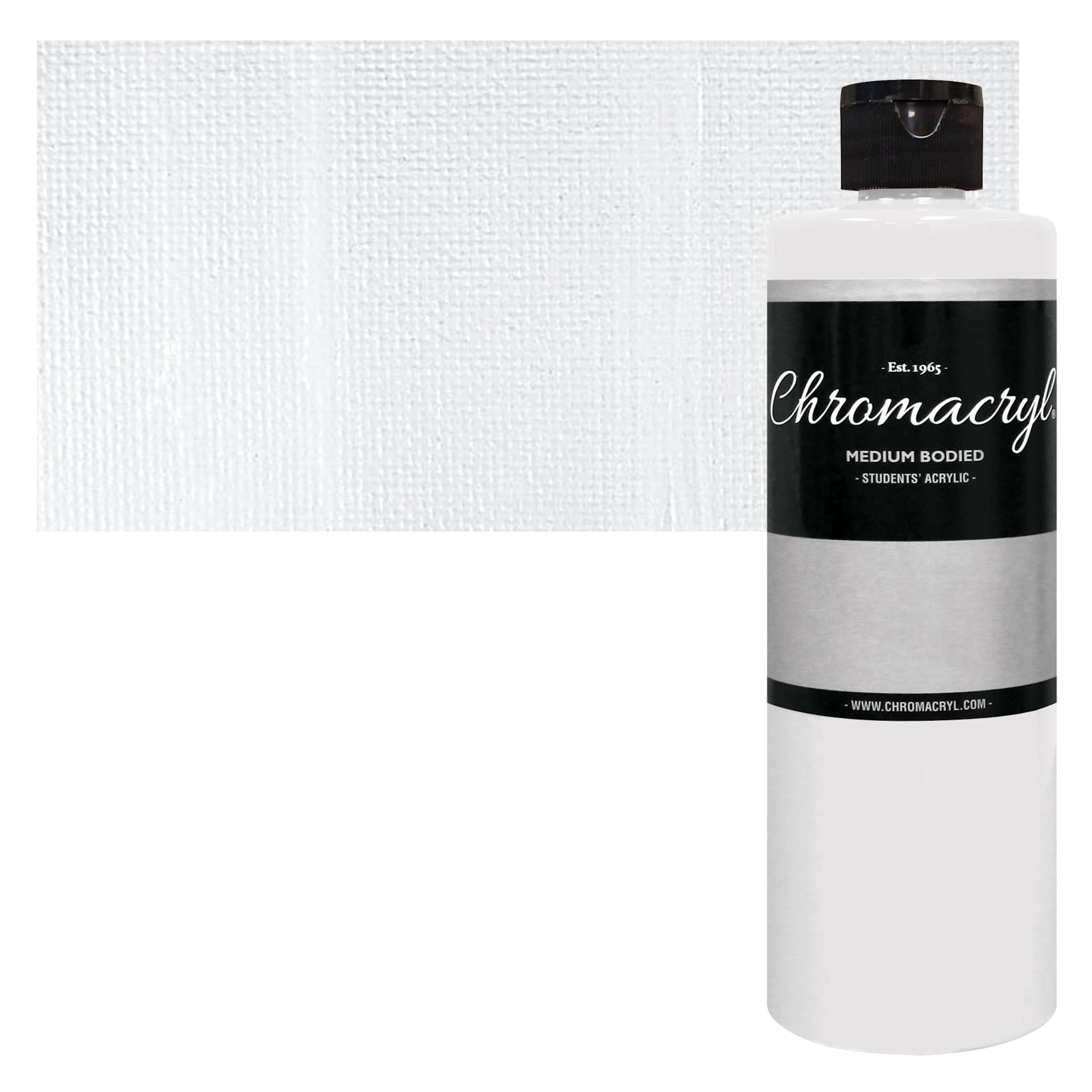 Chromacryl Students' Acrylic - White, 16 oz bottle and swatch