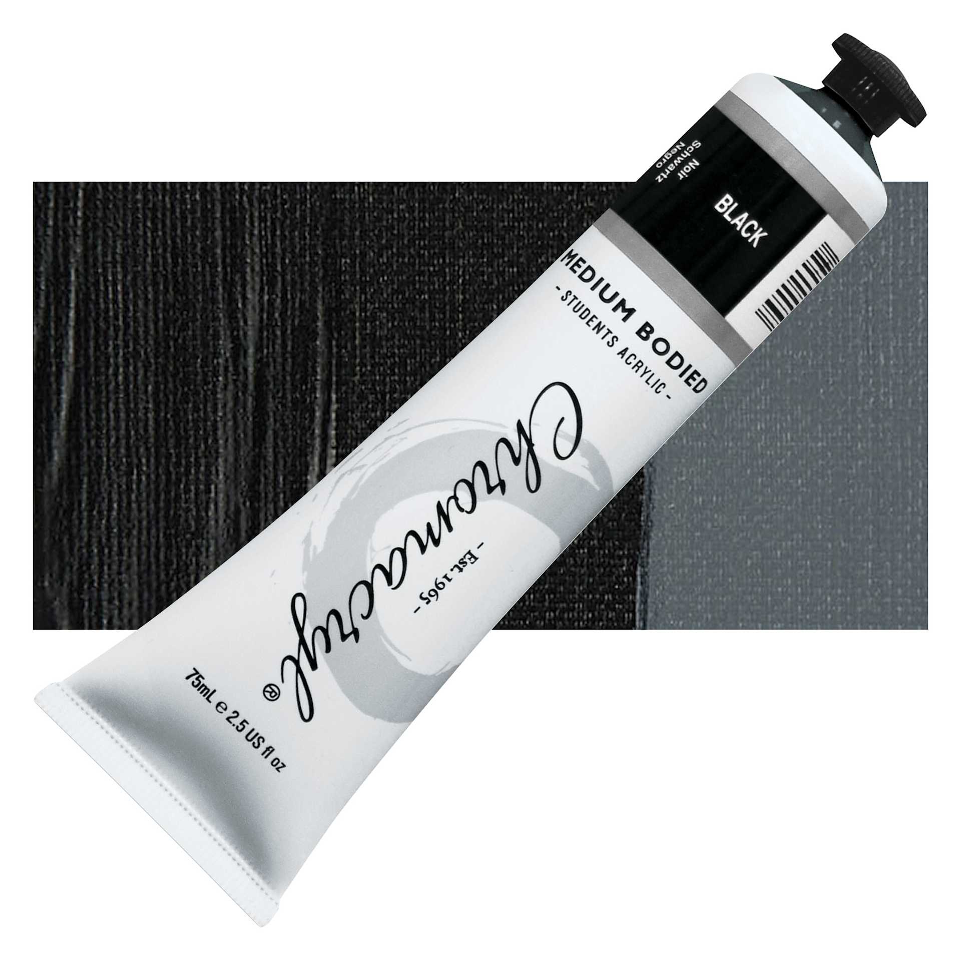 Chromacryl Students' Acrylic - Black, 2.5 oz tube and swatch