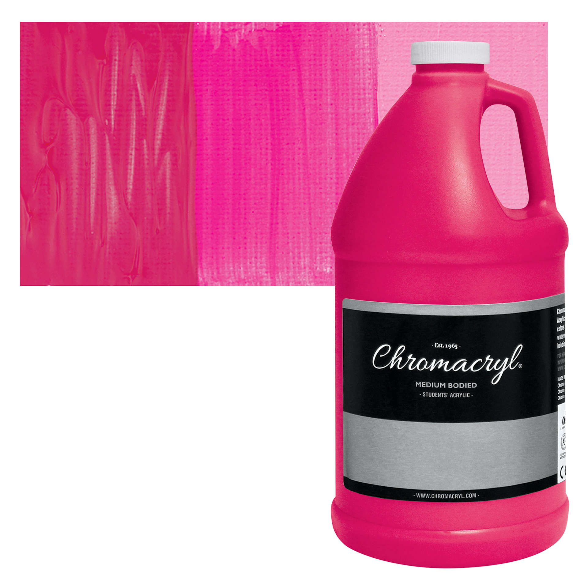 Chromacryl Students' Acrylic - Neon Pink, 64 oz bottle and swatch