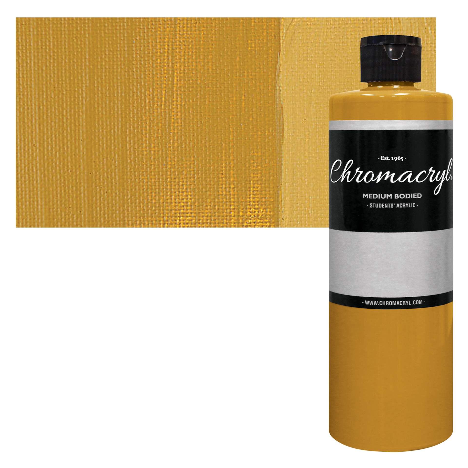Chromacryl Students' Acrylic - Yellow Oxide, 16 oz bottle and swatch