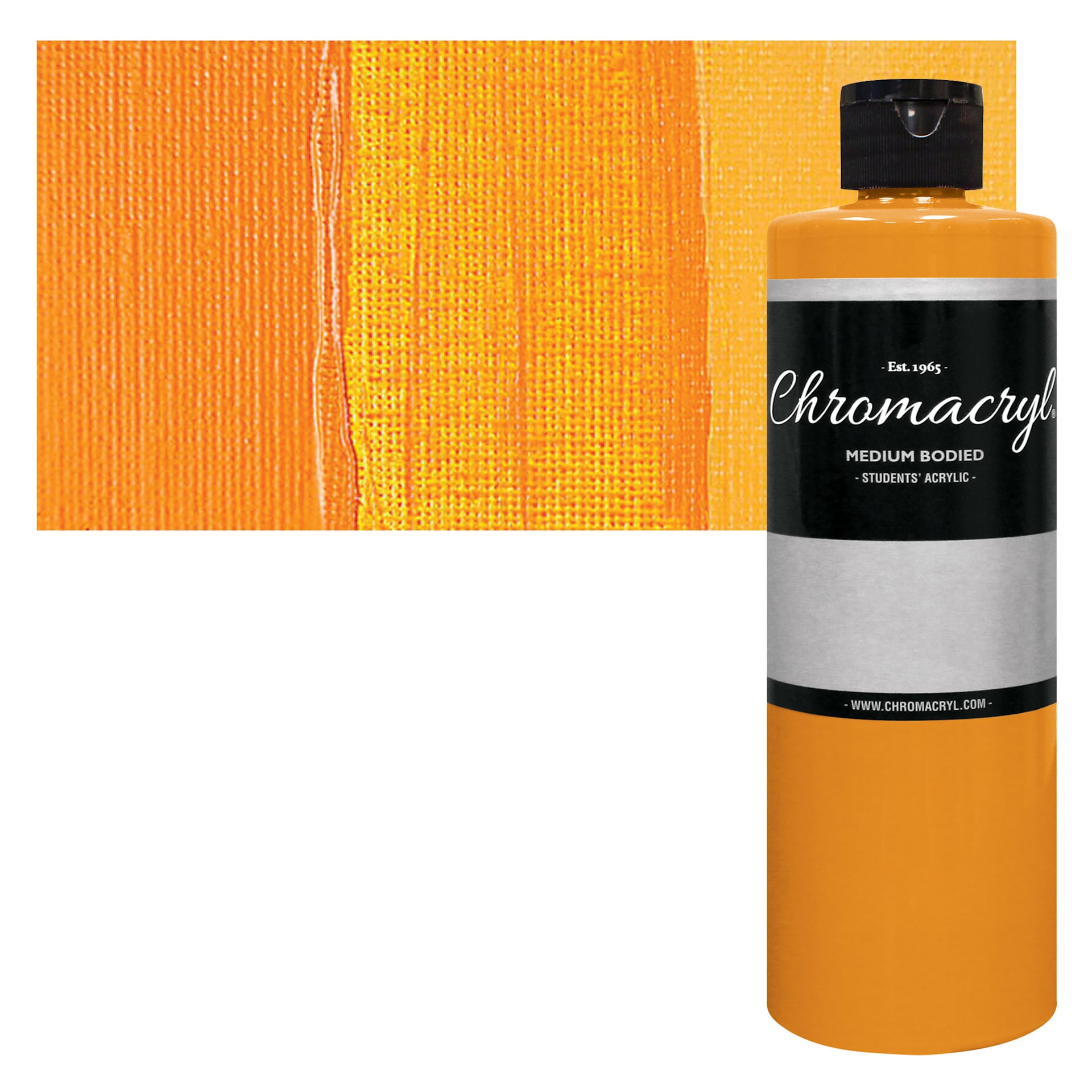 Chromacryl Students' Acrylic - Warm Yellow, 16 oz bottle and swatch