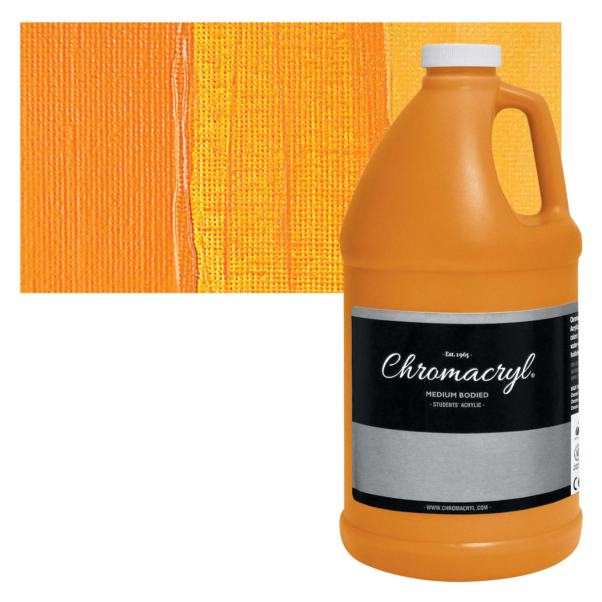 Chromacryl Students' Acrylic - Warm Yellow, 64 oz bottle and swatch
