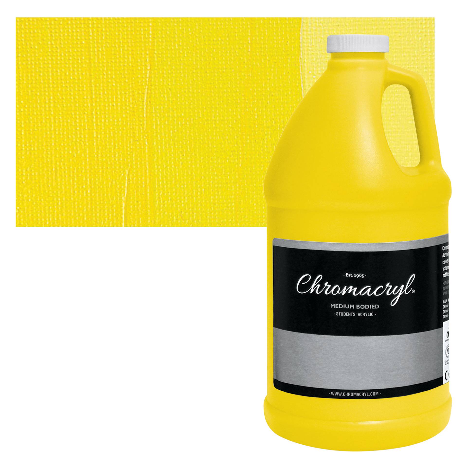 Chromacryl Students' Acrylic - Cool Yellow, 64 oz bottle and swatch