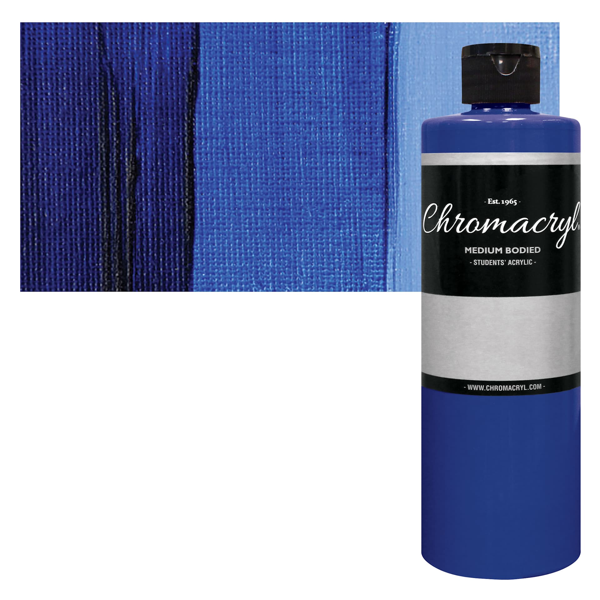 Chromacryl Students' Acrylic - Warm Blue, 16 oz bottle and swatch