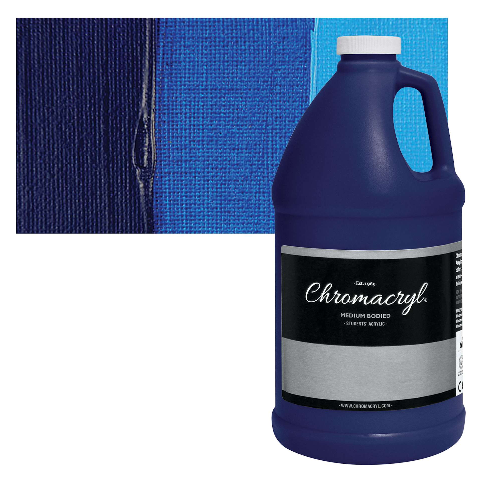 Chromacryl Students' Acrylic - Cool Blue, 64 oz bottle and swatch