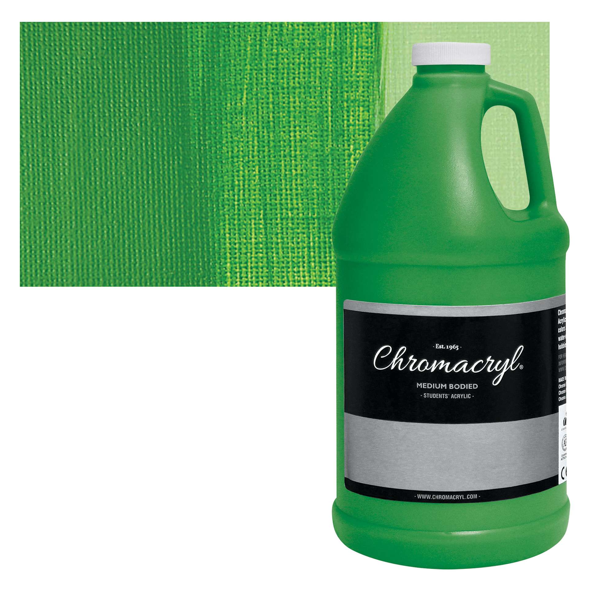 Chromacryl Students' Acrylic - Green Light, 64 oz bottle and swatch