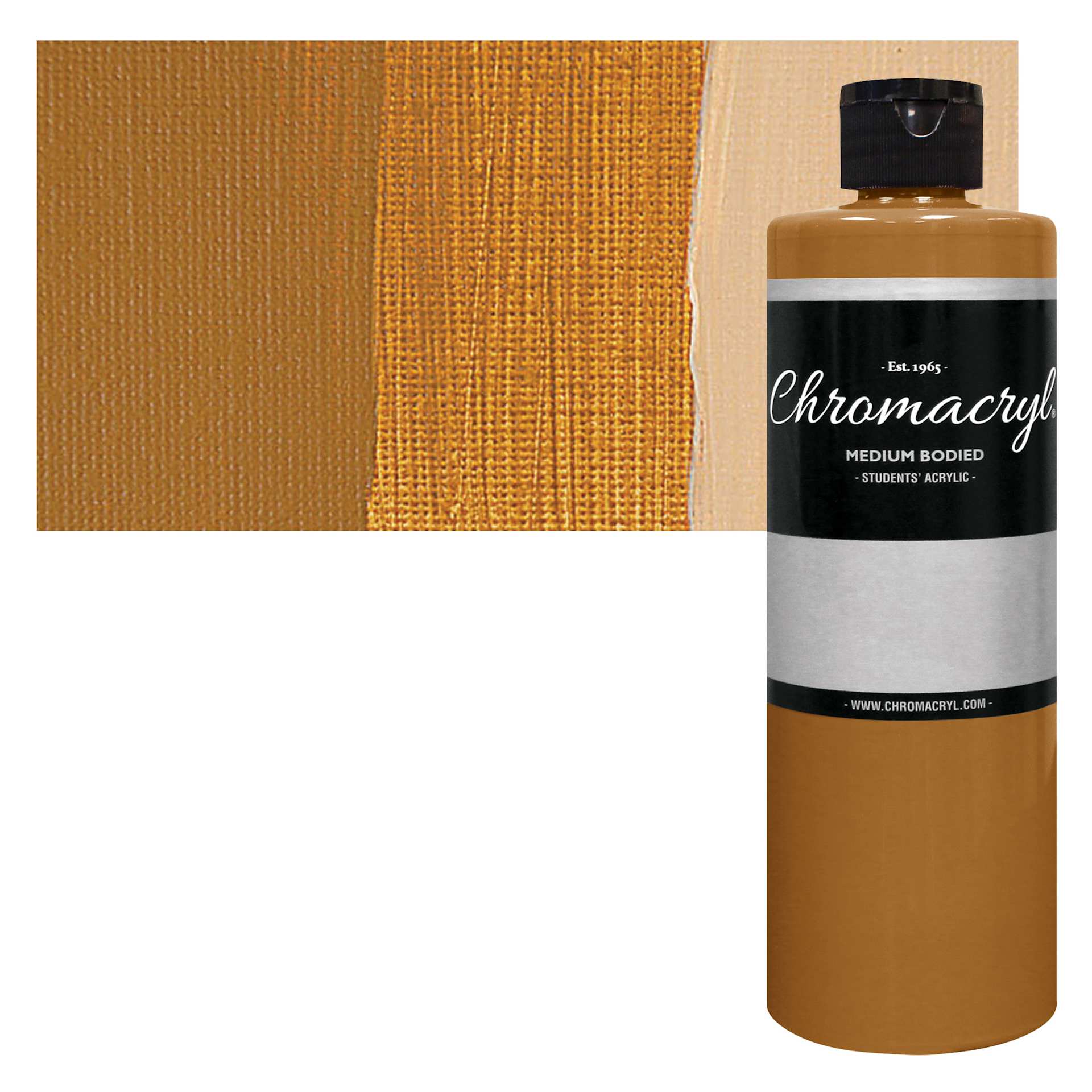 Chromacryl Students' Acrylic - Raw Sienna, 64 oz bottle and swatch